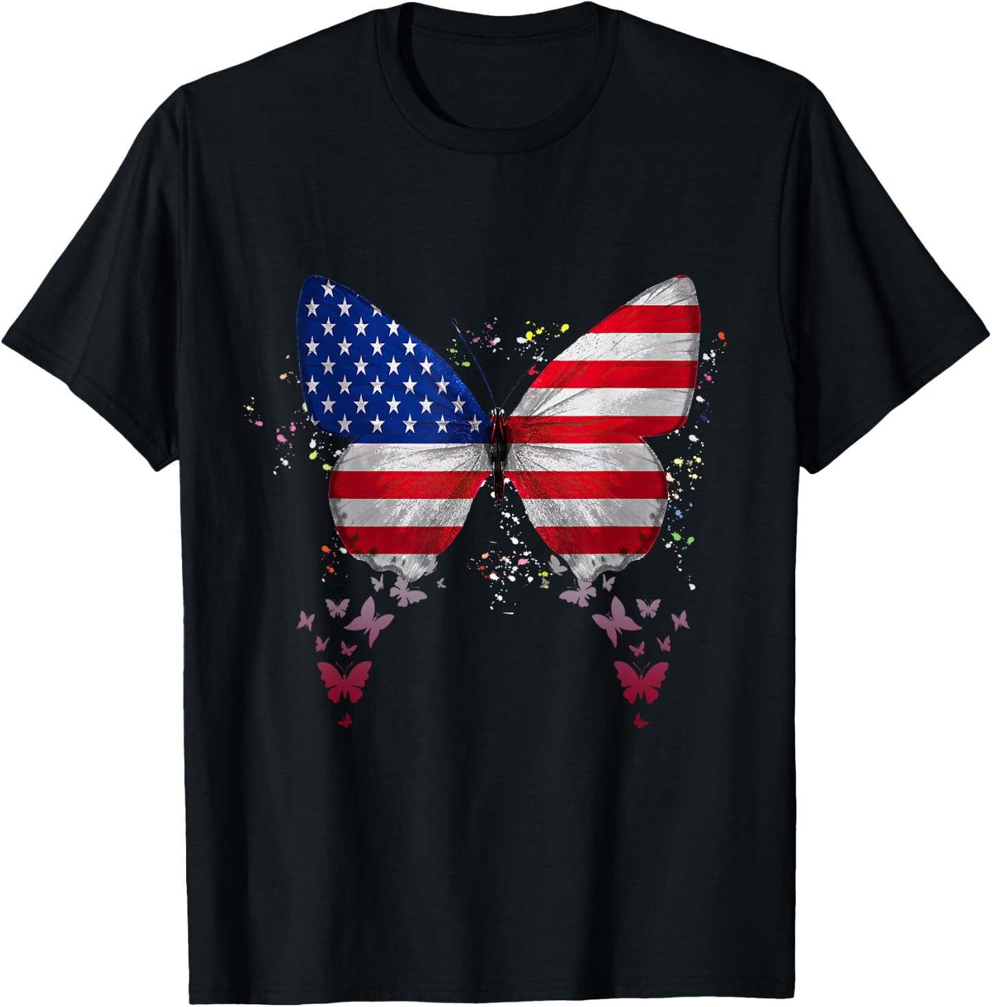 Butterfly American Flag 4th Of July Butterfly Lover T-Shirt - T-Shirt | Black