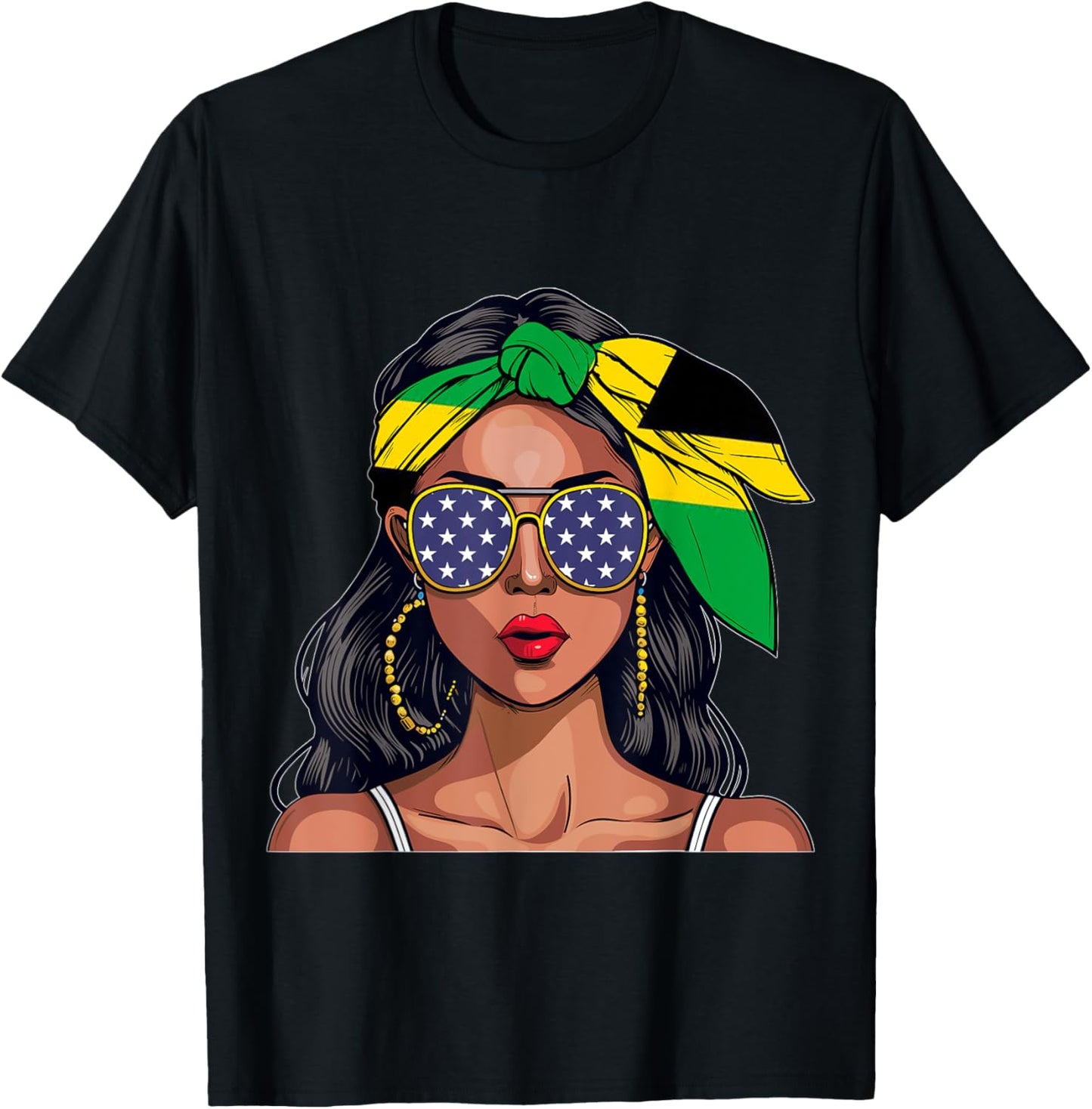Jamaican Souvenirs Products Woman Flag American Jamaica T-Shirt - T-Shirt | Black