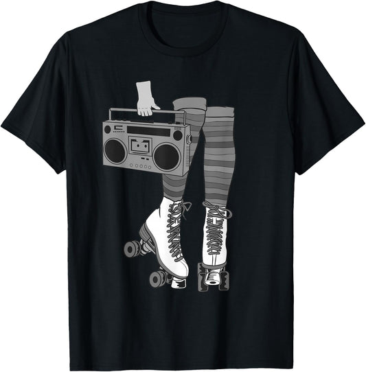 Retro Rollerskates Funny 80's Roller Disco Skating Girl Gift T-Shirt - T-Shirt | Black