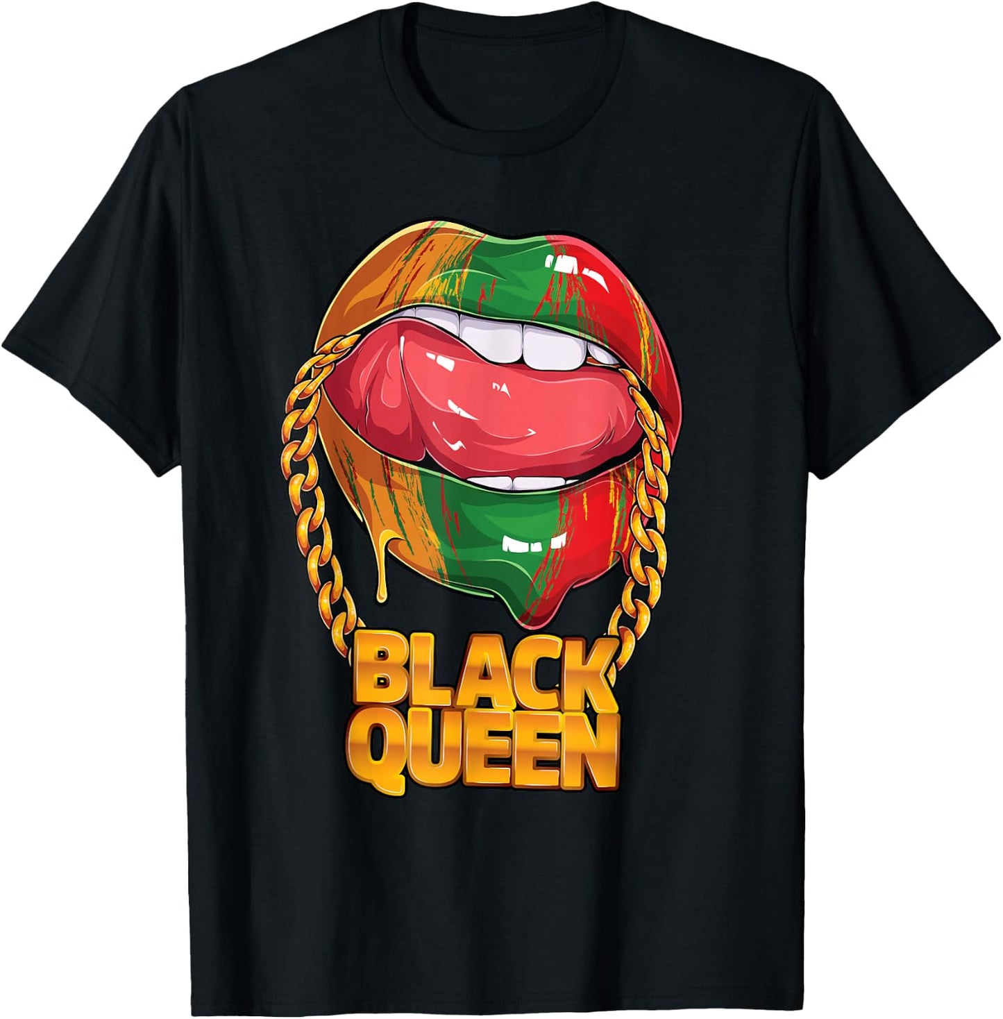 Black Queen Afro American Melanin Girl Lips Black History T-Shirt - T-Shirt | Black