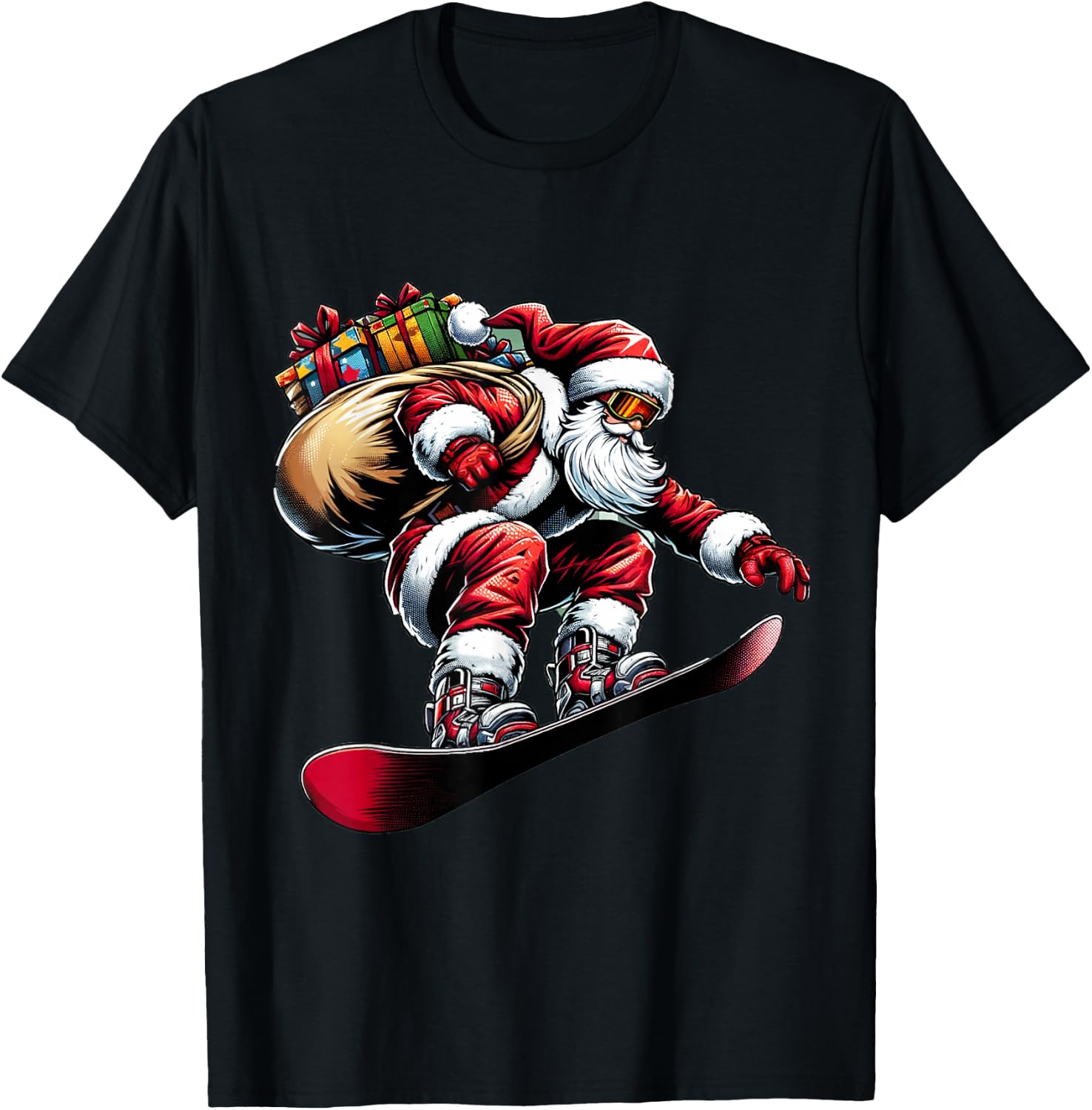 Snowboard Claus Santa Rider Christmas Snow Surfing Xmas T-Shirt - T-Shirt | Black