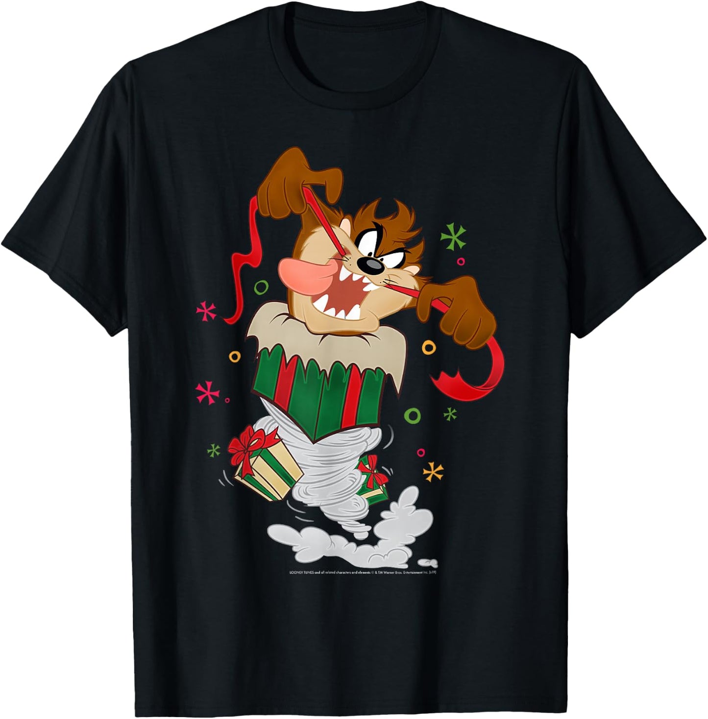 Looney Tunes Christmas Taz Ripping Presents T-Shirt - T-Shirt | Black