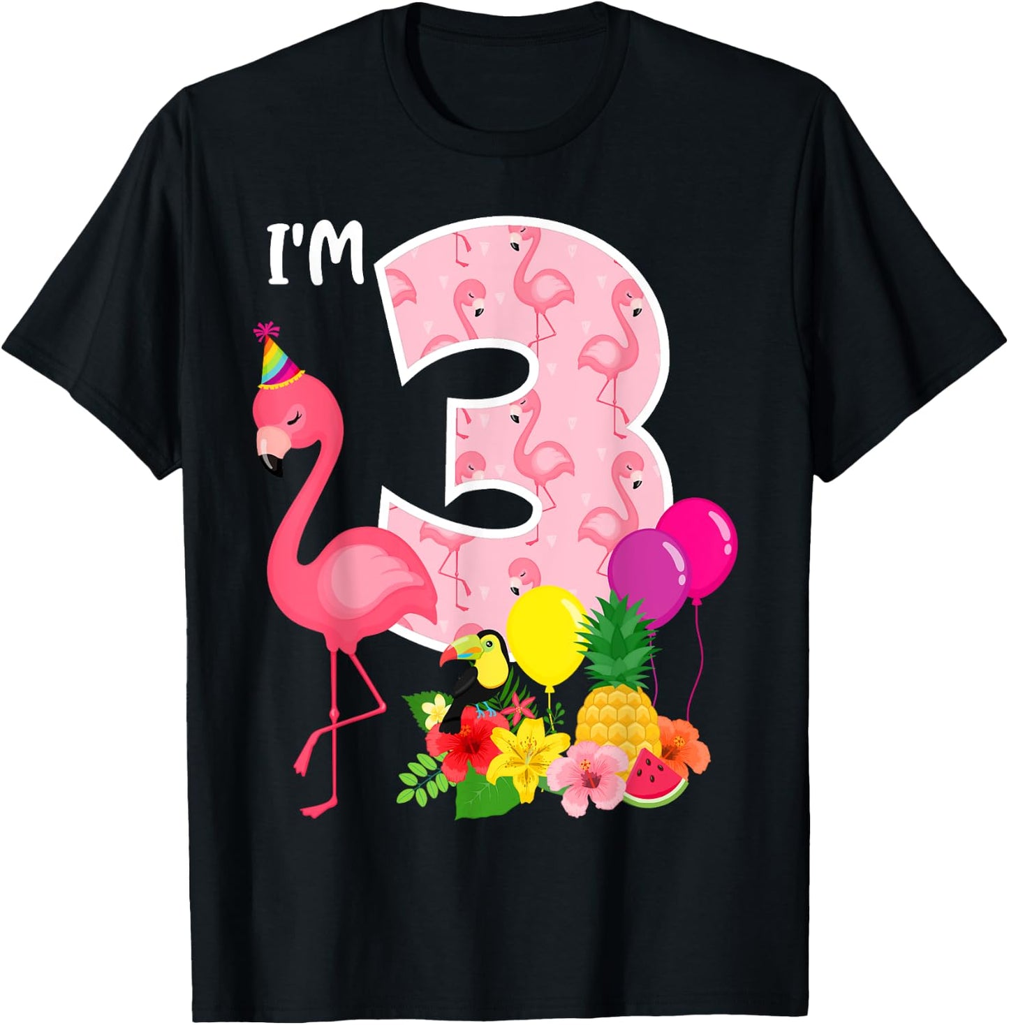 Flamingo Birthday I'm 3 Tropical Flamingo Theme 3rd Birthday T-Shirt - T-Shirt | Black
