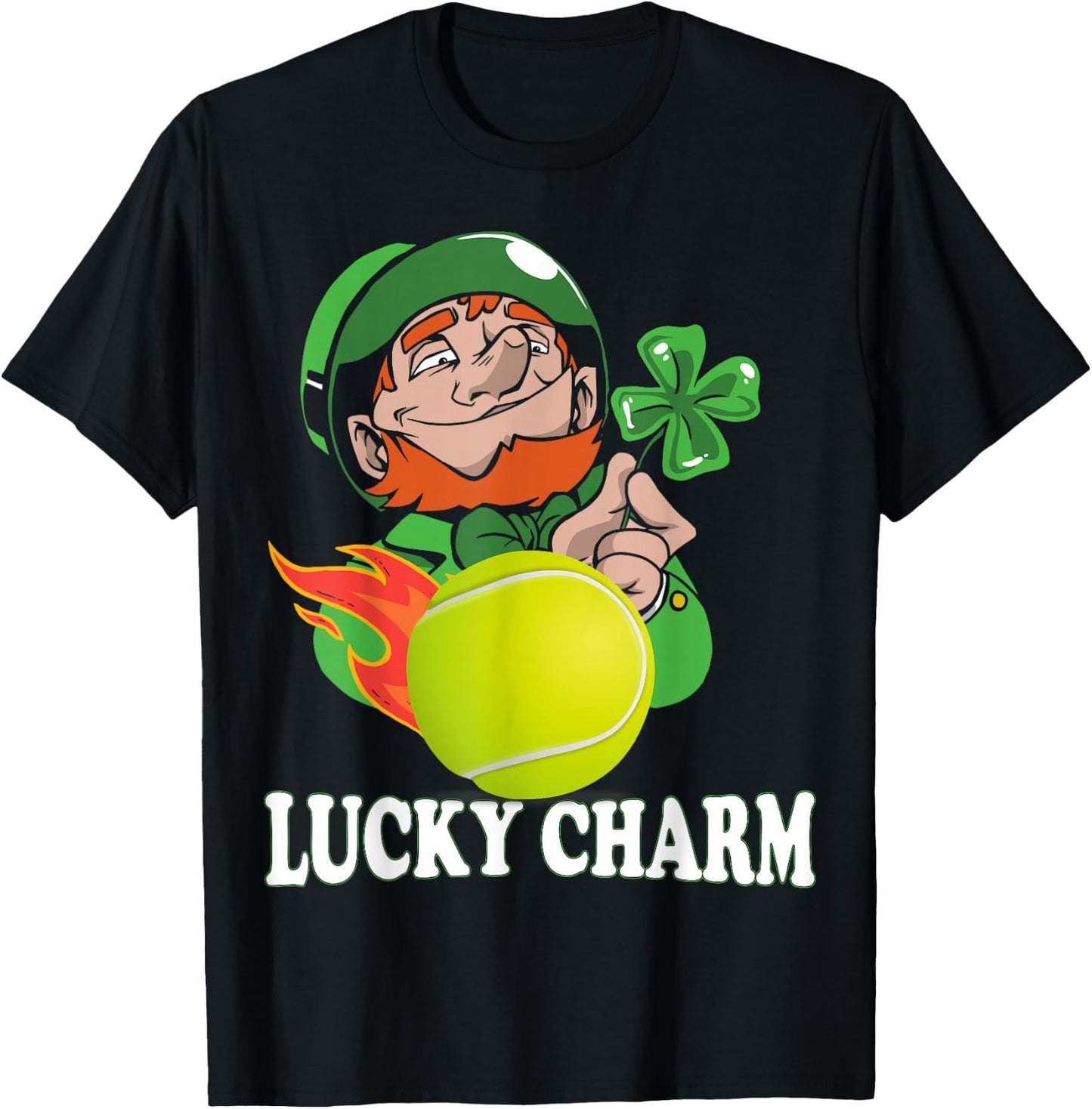 Funny St Patricks Day Gifts for Boys Men Lucky Charm Tennis T-Shirt - T-Shirt | Black