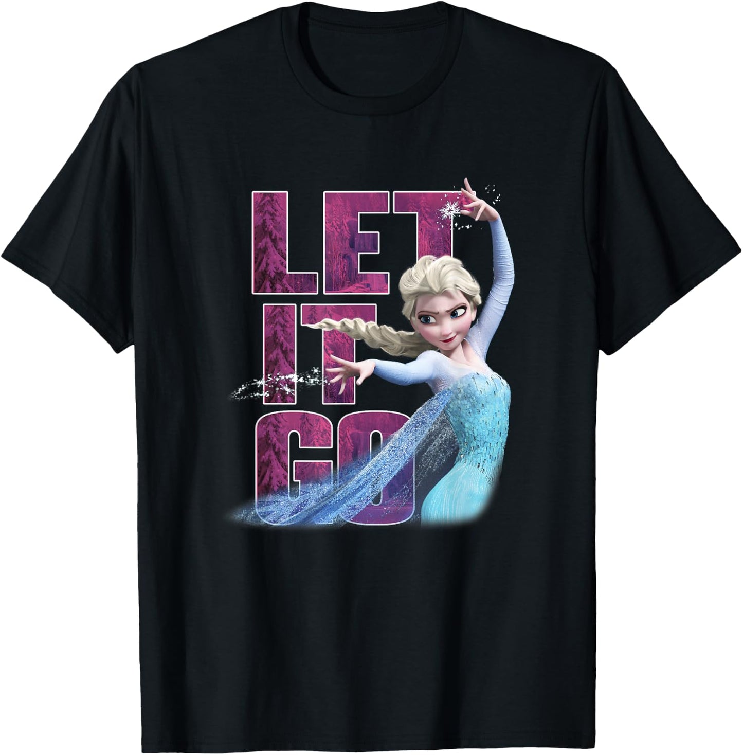 Disney Frozen Elsa Snow Queen Let It Go Sparkle Portrait T-Shirt - T-Shirt | Black