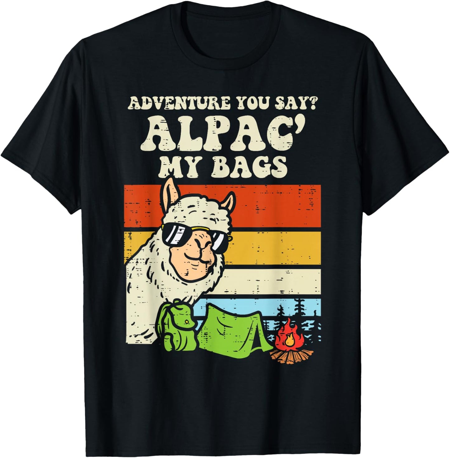 Adventure Alpaca My Bags Retro Camping Camper Men Women Kids T-Shirt - T-Shirt | Black