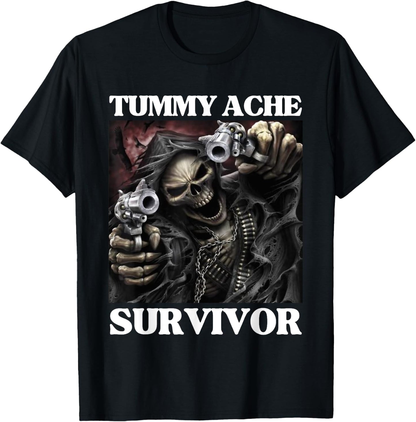 Tummy Ache Survivor Funny Cool Edgy Hard Skeleton Meme T-Shirt - T-Shirt | Black