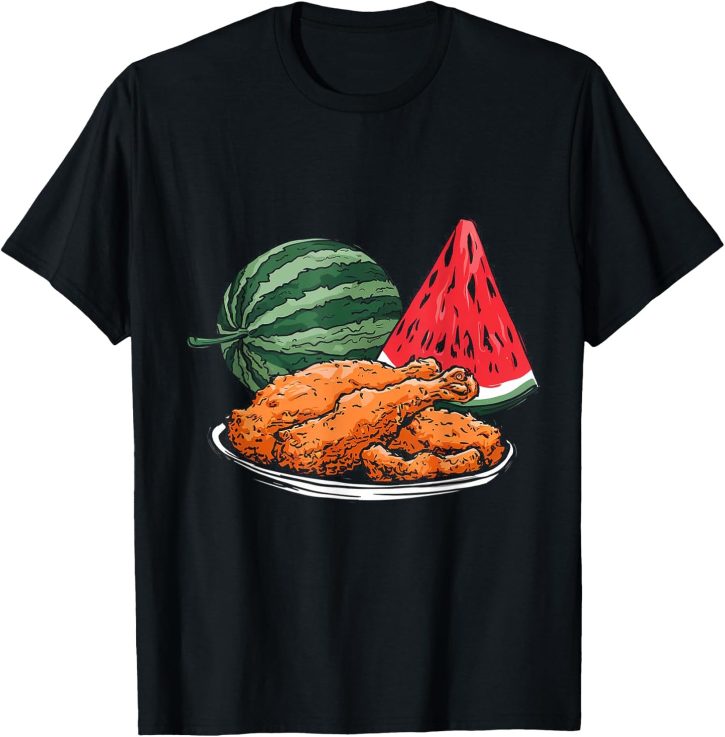 Fried Chicken And Watermelon Fruit Summer Men Women Girls T-Shirt - T-Shirt | Black