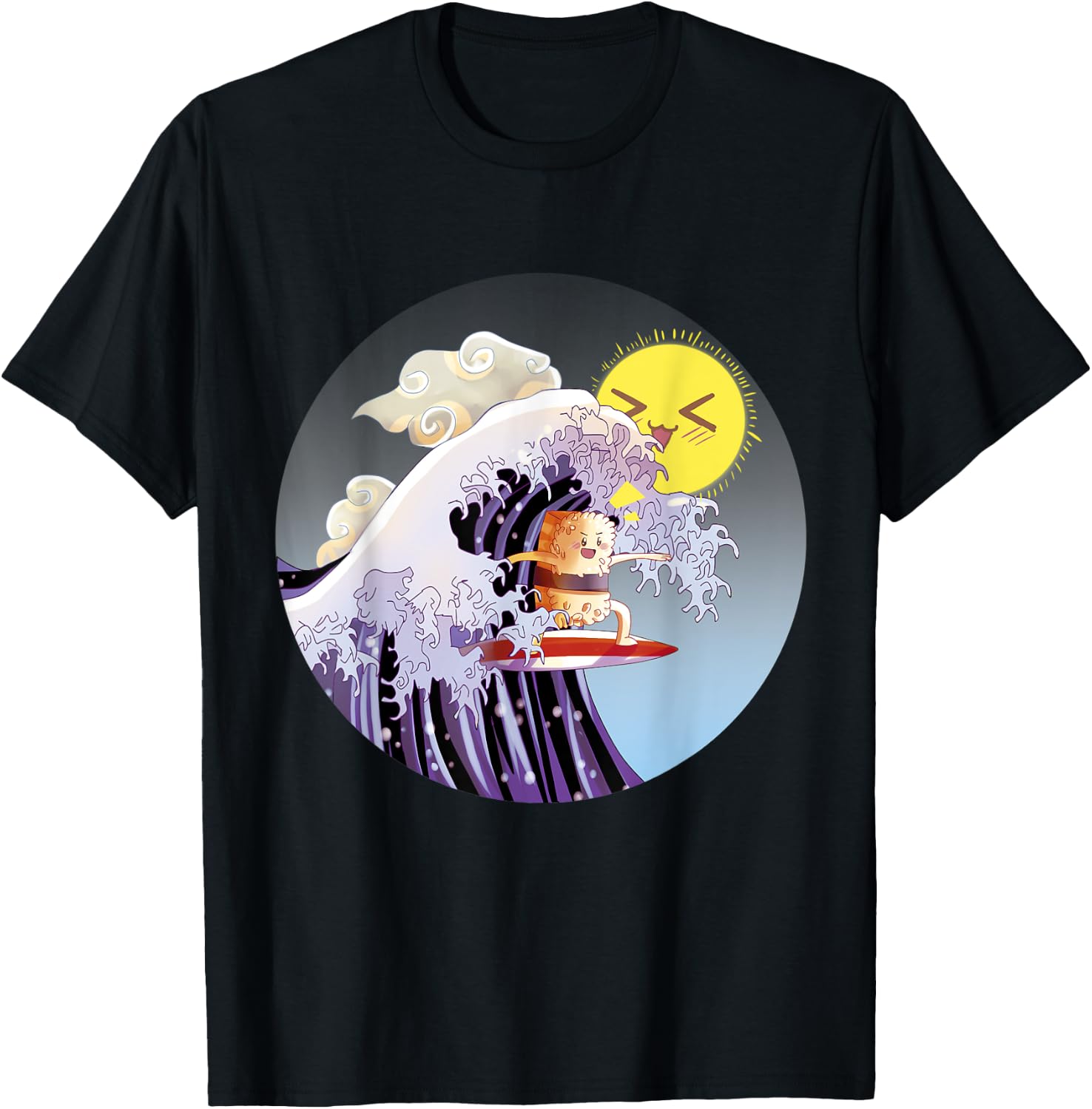 Sushi Surfing Kawaii Waves Gift Surfer Shirt Trendy Cute T-Shirt - T-Shirt | Black