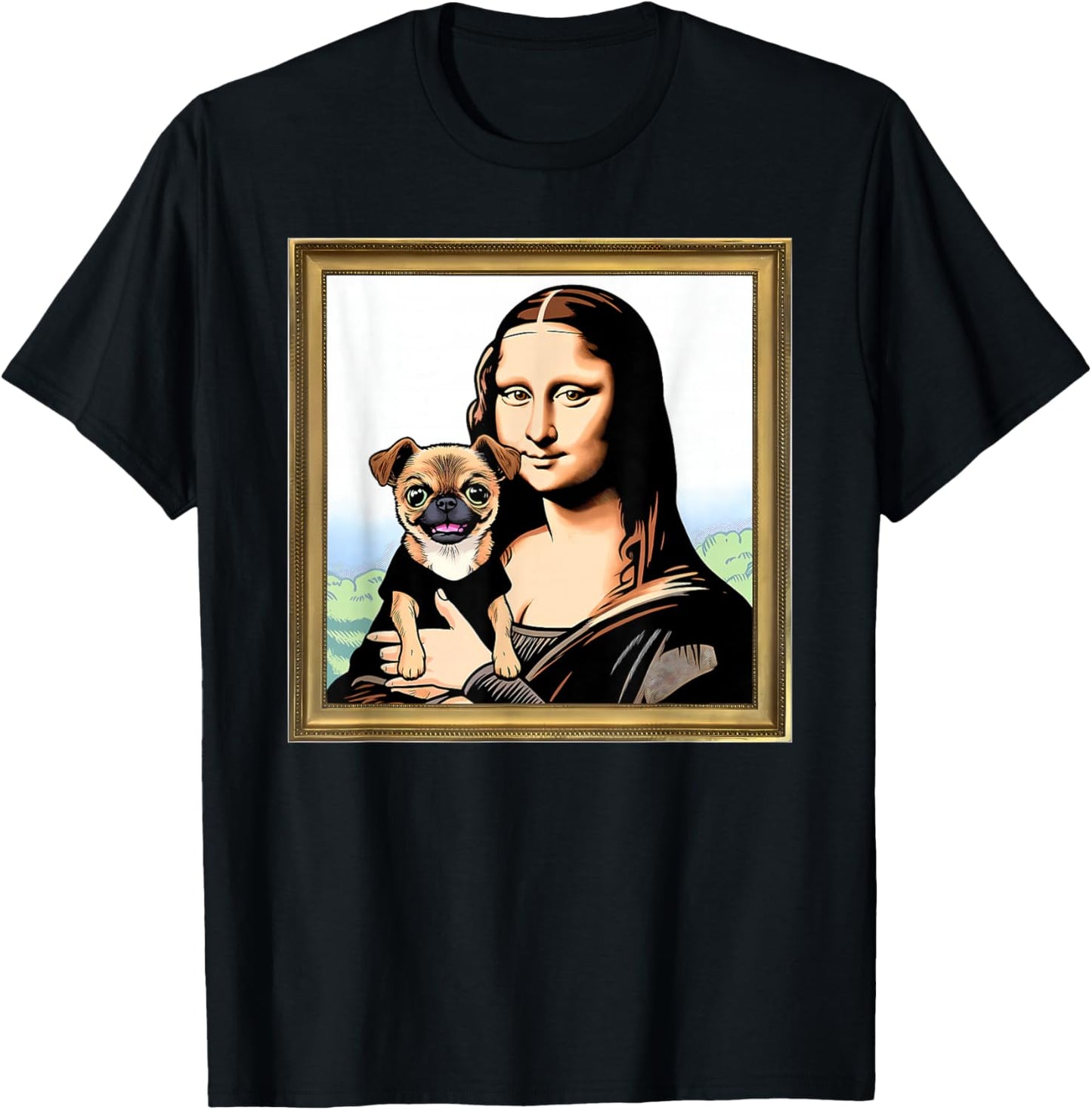 Humor Mona Lisa With Chug dog T-Shirt - T-Shirt | Black