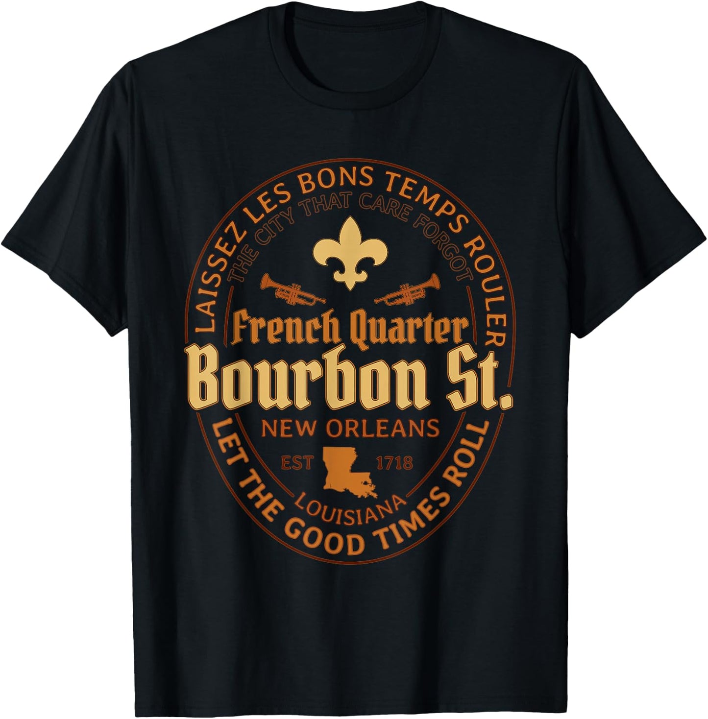 French Quarter Bourbon St New Orleans Souvenir Gift T-Shirt - T-Shirt | Black