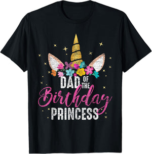 Dad Of The Birthday Princess Father Gifts Unicorn Birthday T-Shirt - T-Shirt | Black