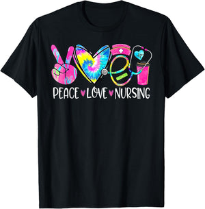 Peace Love Nursing Stethoscope Nurse Life Nurse Week 2024 T-Shirt - T-Shirt | Black