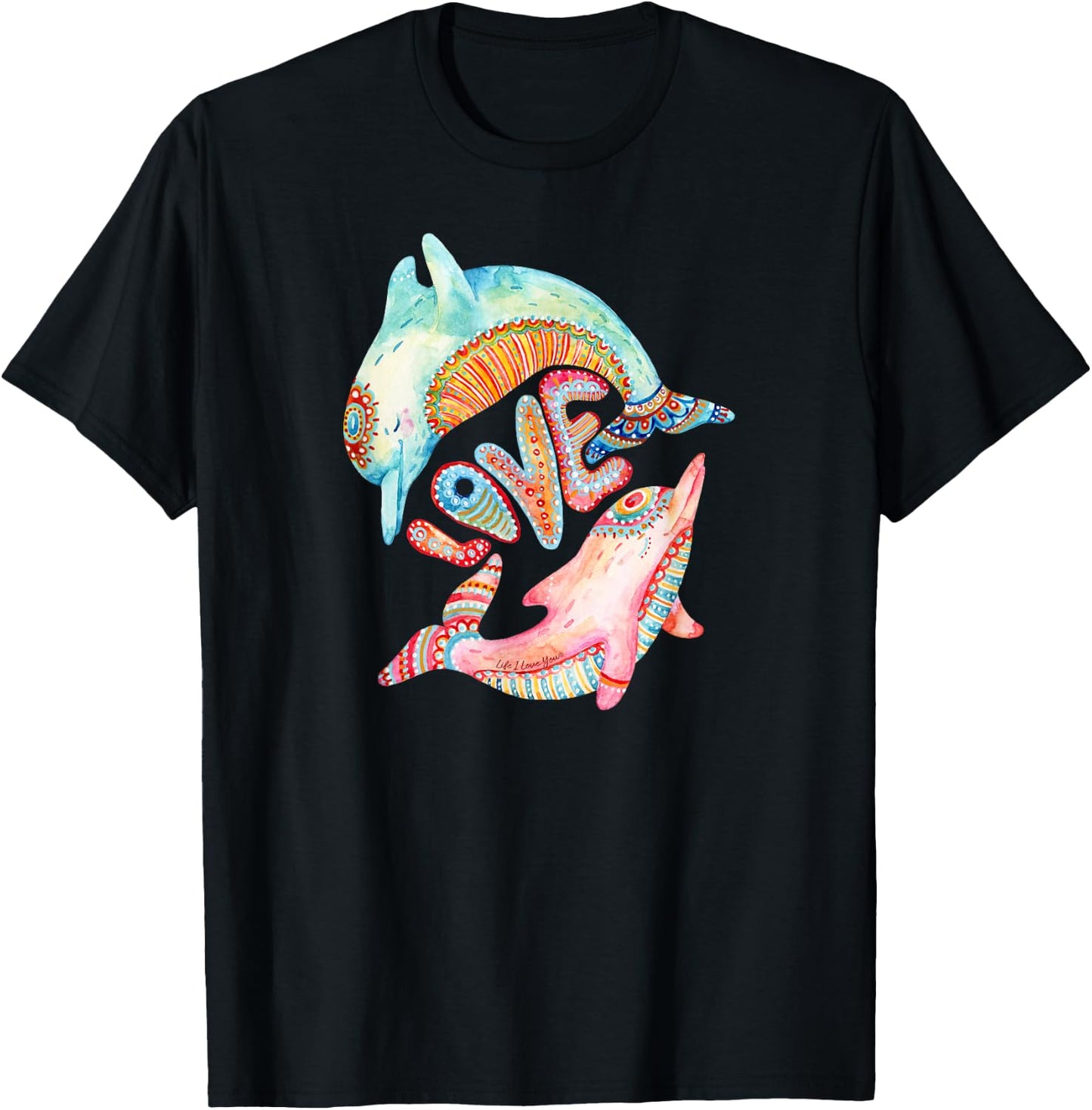 Beautiful retro hippie style "love" dolphin - Dolphin Love T-Shirt - T-Shirt | Black