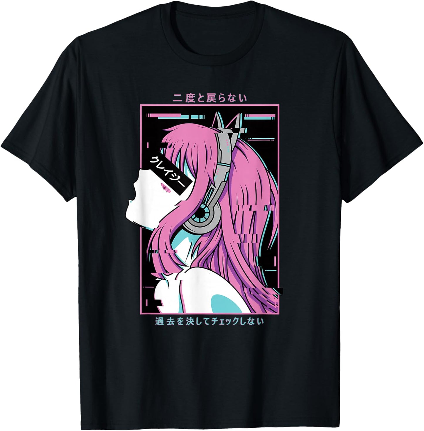 Aesthetic Vaporwave Crazy Waifu Anime Girl T-Shirt - T-Shirt | Black