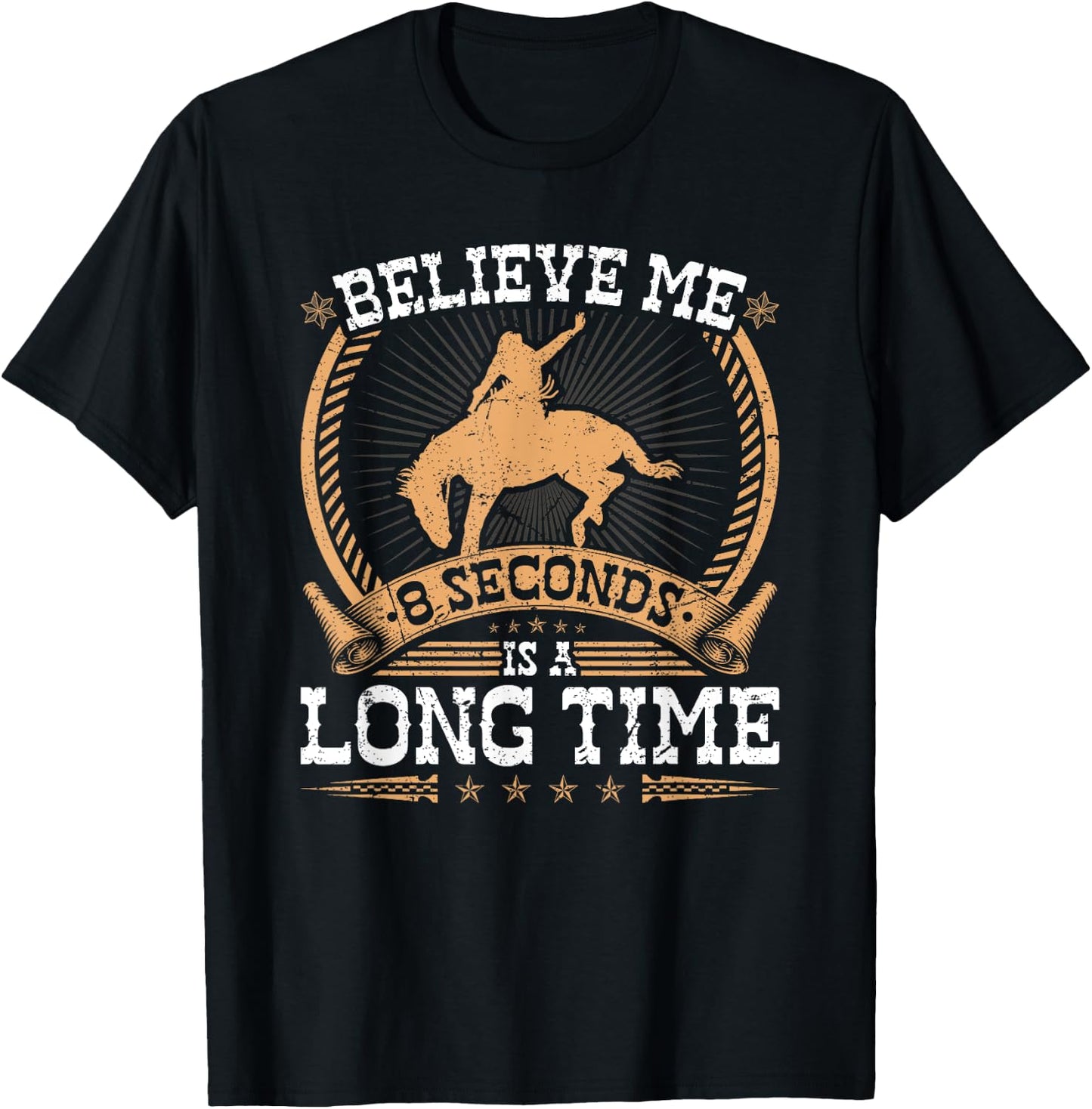 Bucking Bronco 8 Seconds Western Rodeo Cowboy Bronc Rider T-Shirt - T-Shirt | Black