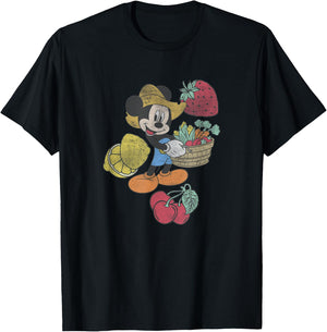 Disney Mickey Farming Fruits & Veggies Smiling T-Shirt - T-Shirt | Black