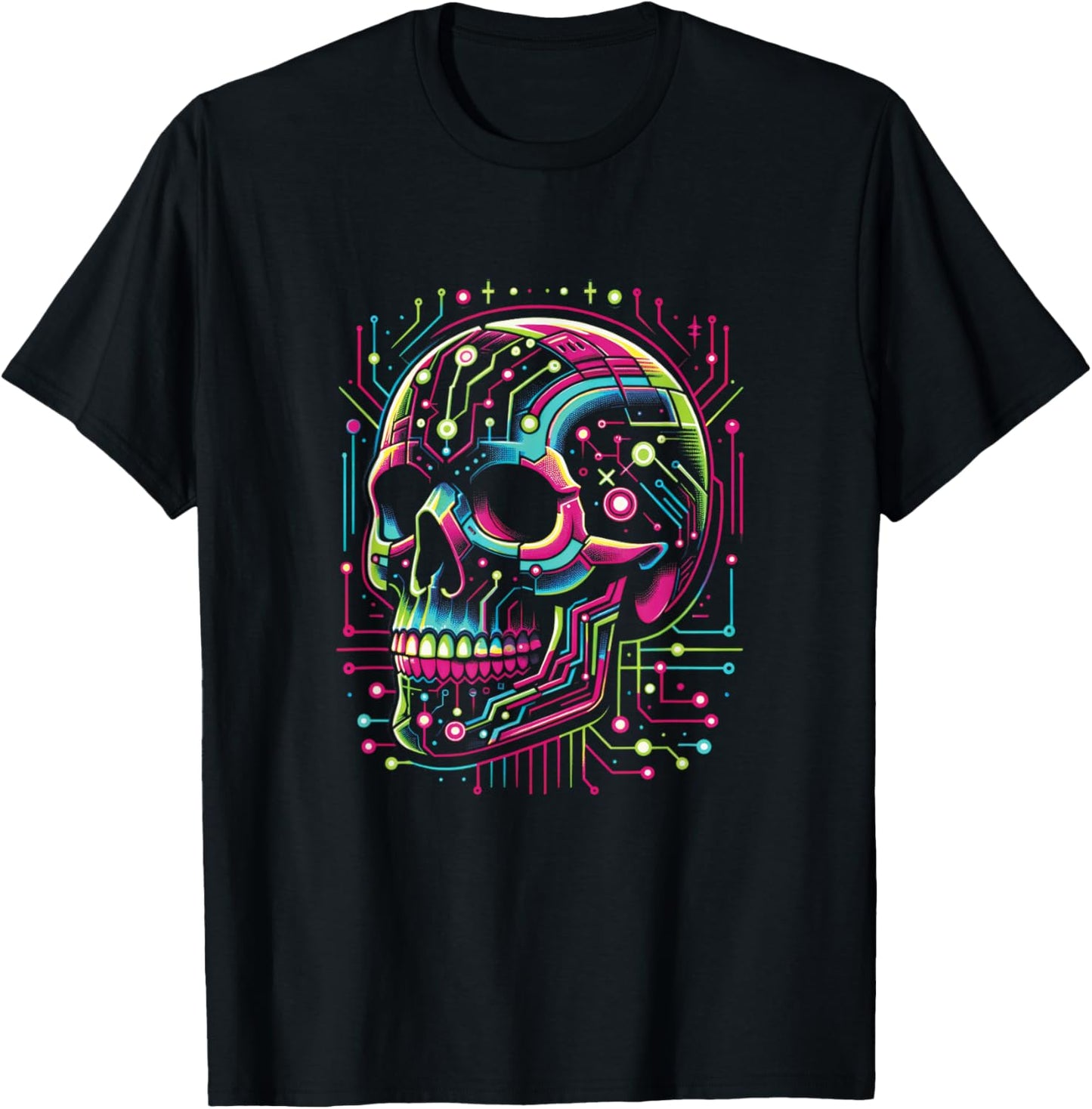 Vaporwave Skull Cyberpunk 80s 90s Era Retro Style Halloween T-Shirt - T-Shirt | Black