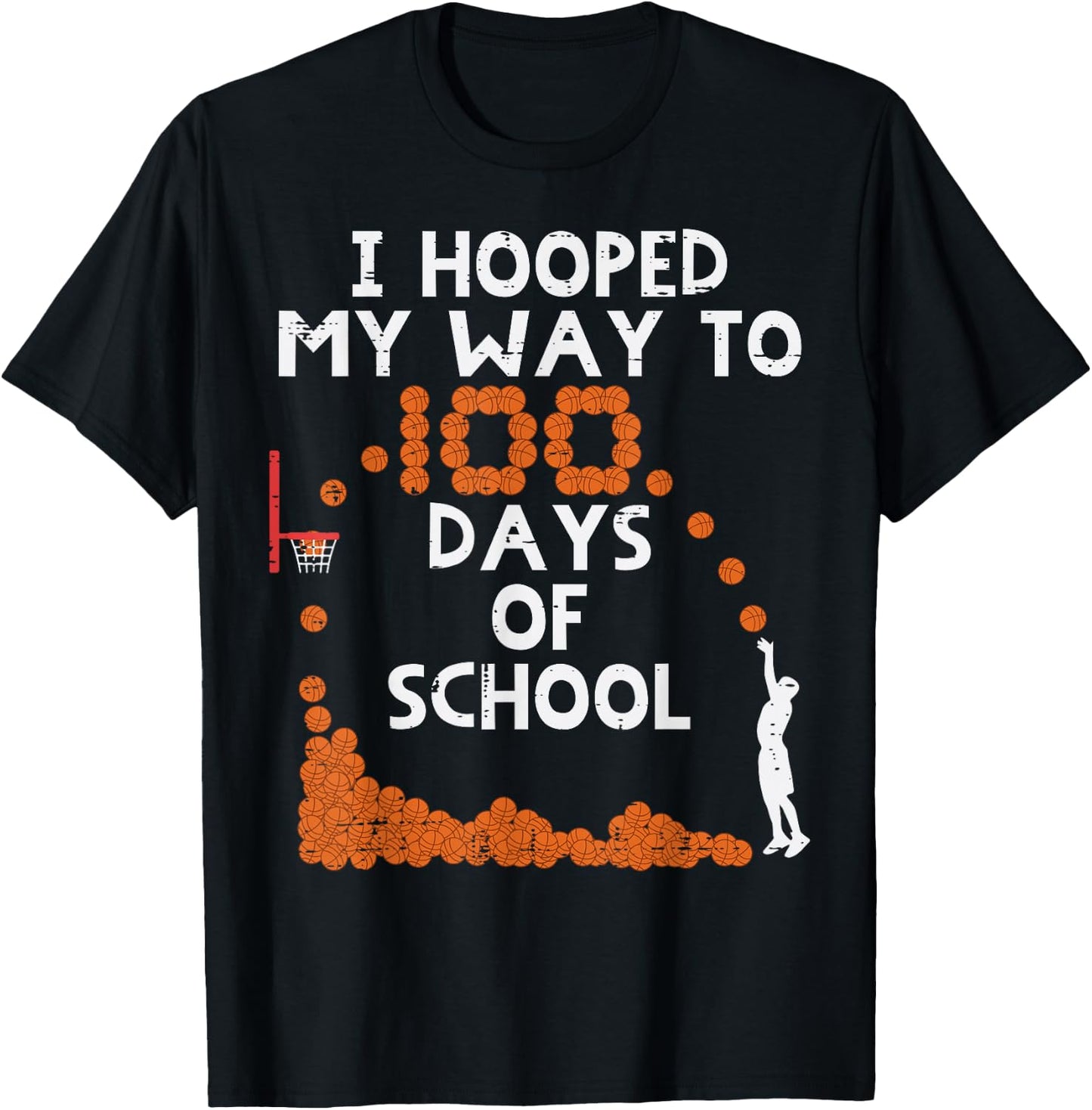 Hooped My Way 100 Days School Basketball 100th Day Boys Kids T-Shirt - T-Shirt | Black