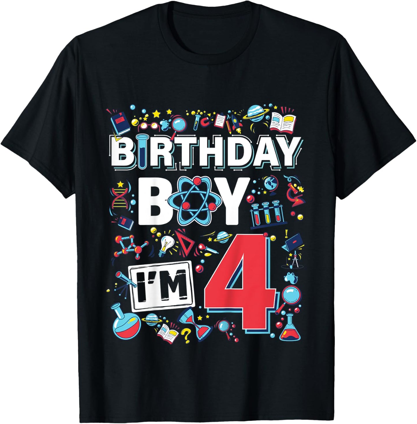 Kids Scientist 4th Birthday Boy I'm 4 Years Science experiments T-Shirt - T-Shirt | Black