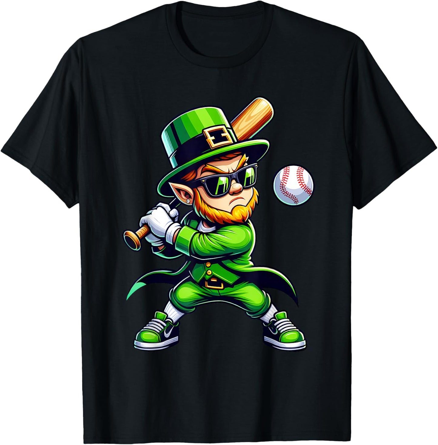 Leprechaun Playing Baseball St Patricks Day Sport Boys T-Shirt - T-Shirt | Black