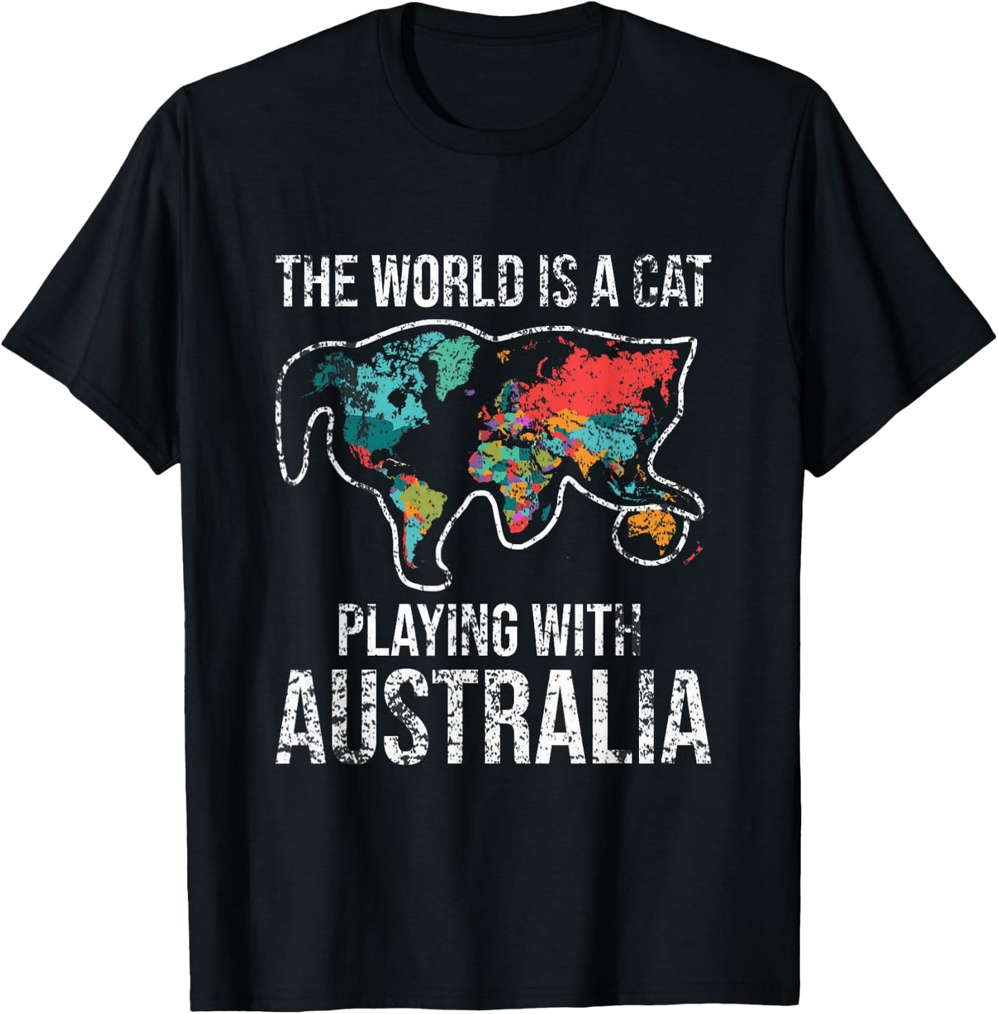 Funny The World Is A Cat Playing With Australia T-Shirt - T-Shirt | Black