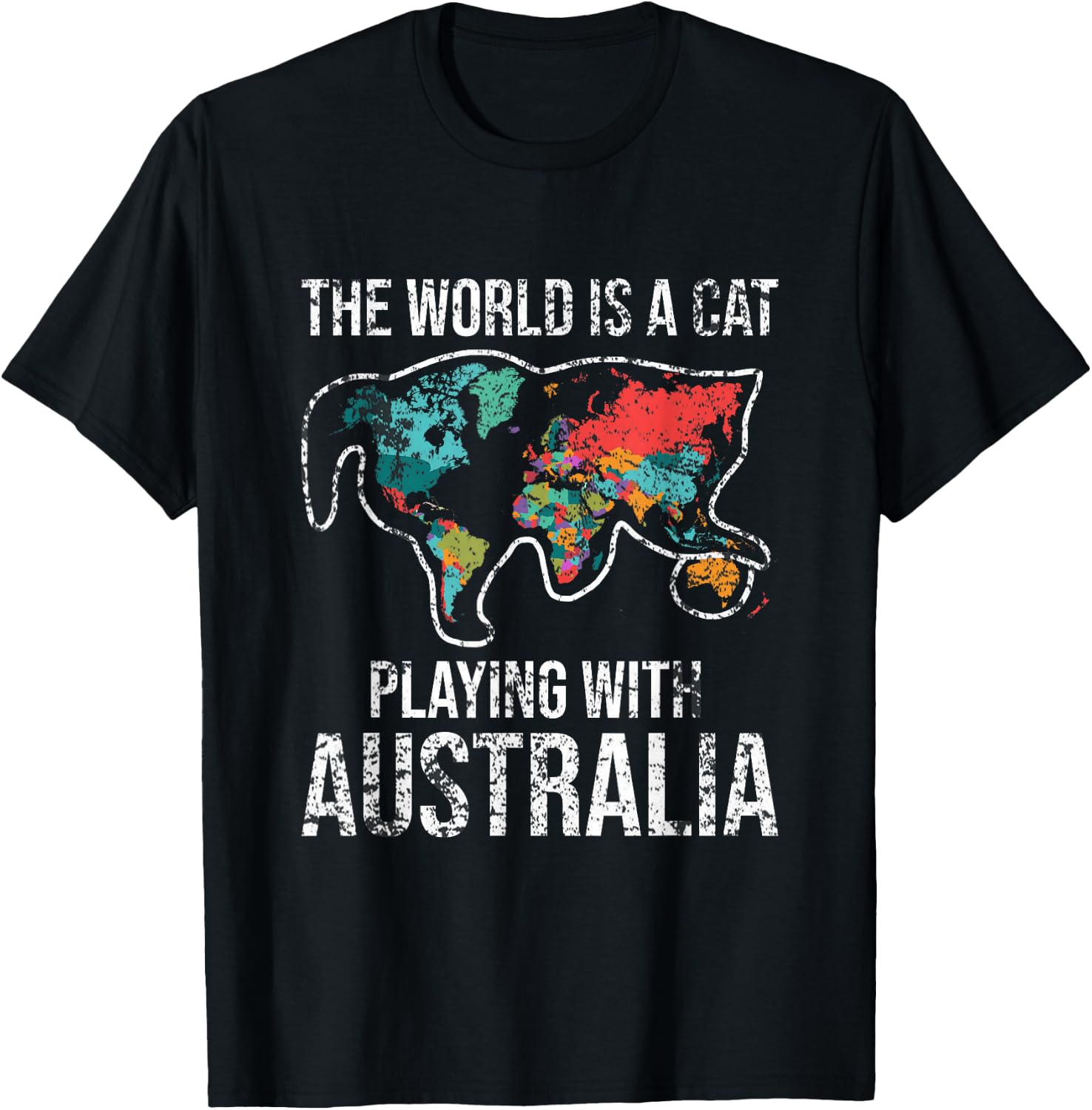 Funny The World Is A Cat Playing With Australia T-Shirt - T-Shirt | Black