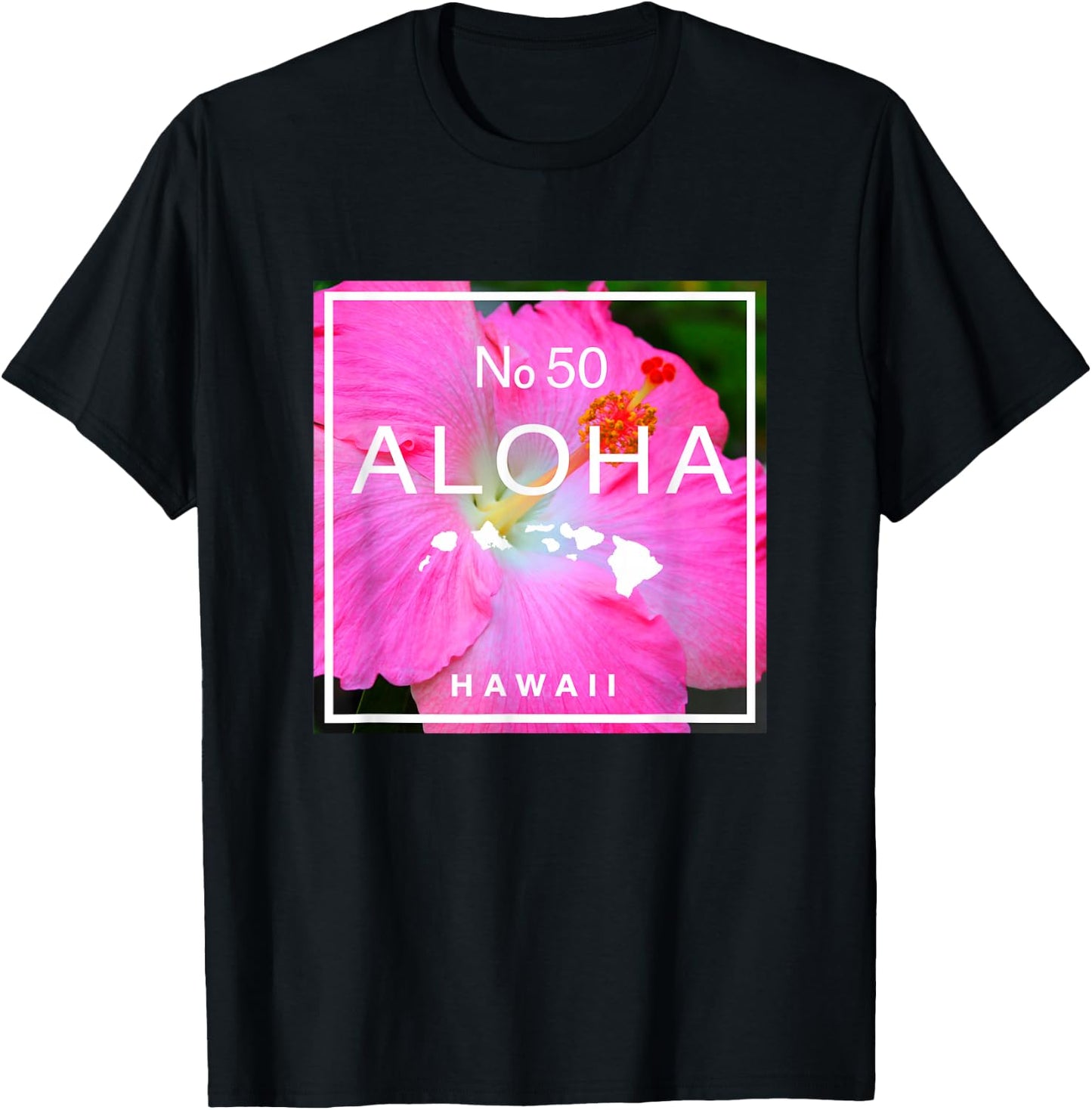 Aloha Hawaii No. 50 State Island Hawaiian Hibiscus T-Shirt - T-Shirt | Black