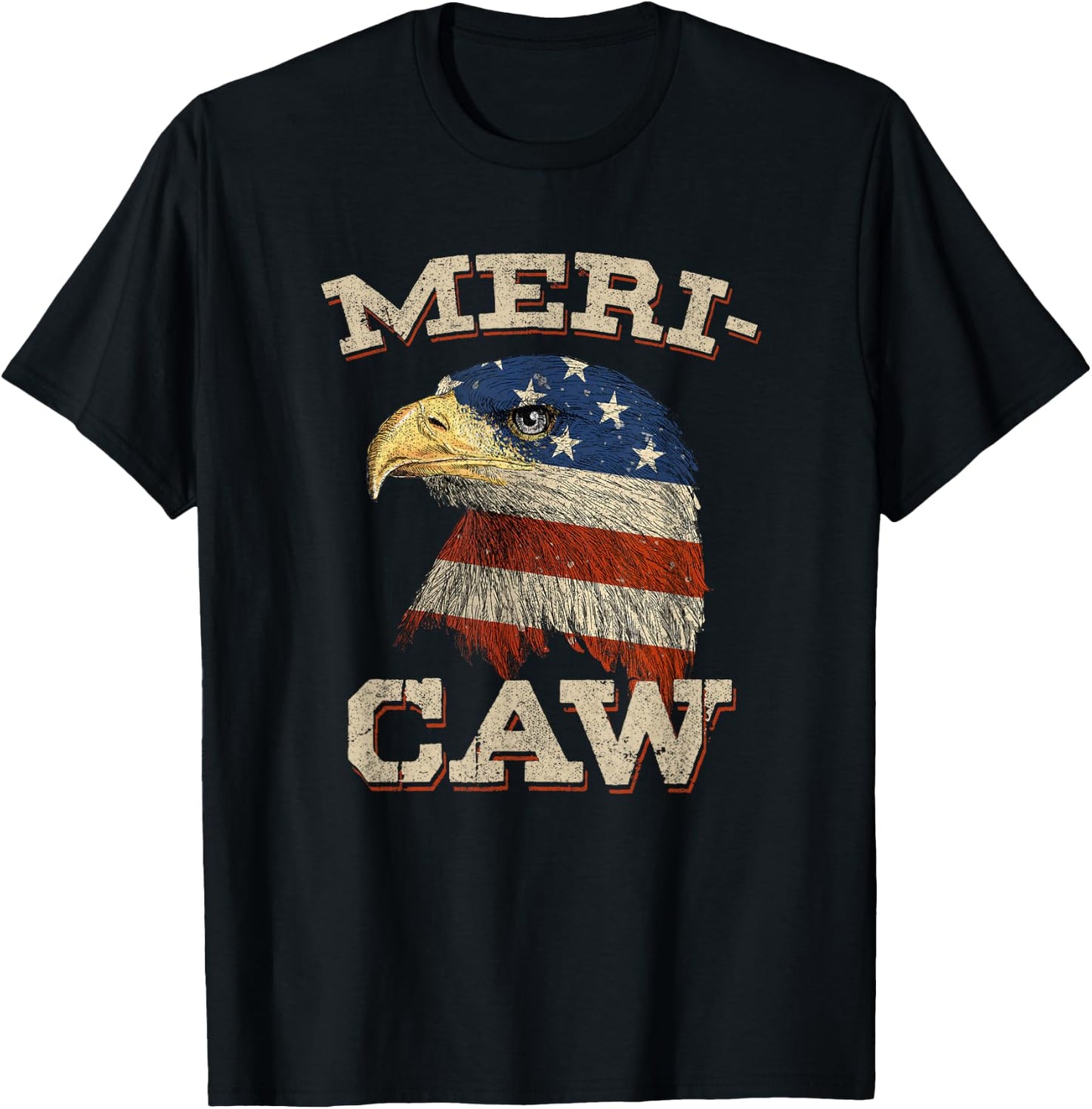 Eagle Meri - Caw Merica 4th of July American Flag USA Women Men T-Shirt - T-Shirt | Black