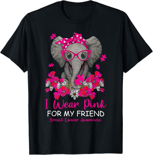 I Wear Pink For My Friend Elephant Breast Cancer Awareness T-Shirt - T-Shirt | Black