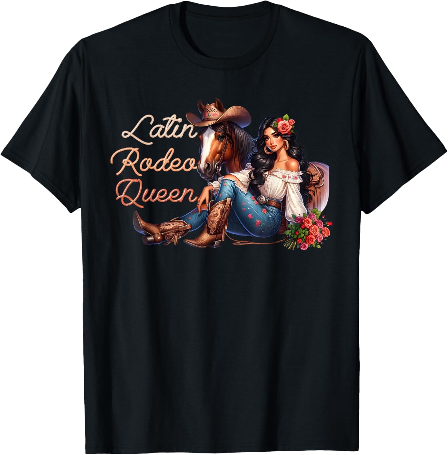 Latin Rodeo Queen Mexican Latina Cowgirl Cowboy Western T-Shirt - T-Shirt | Black