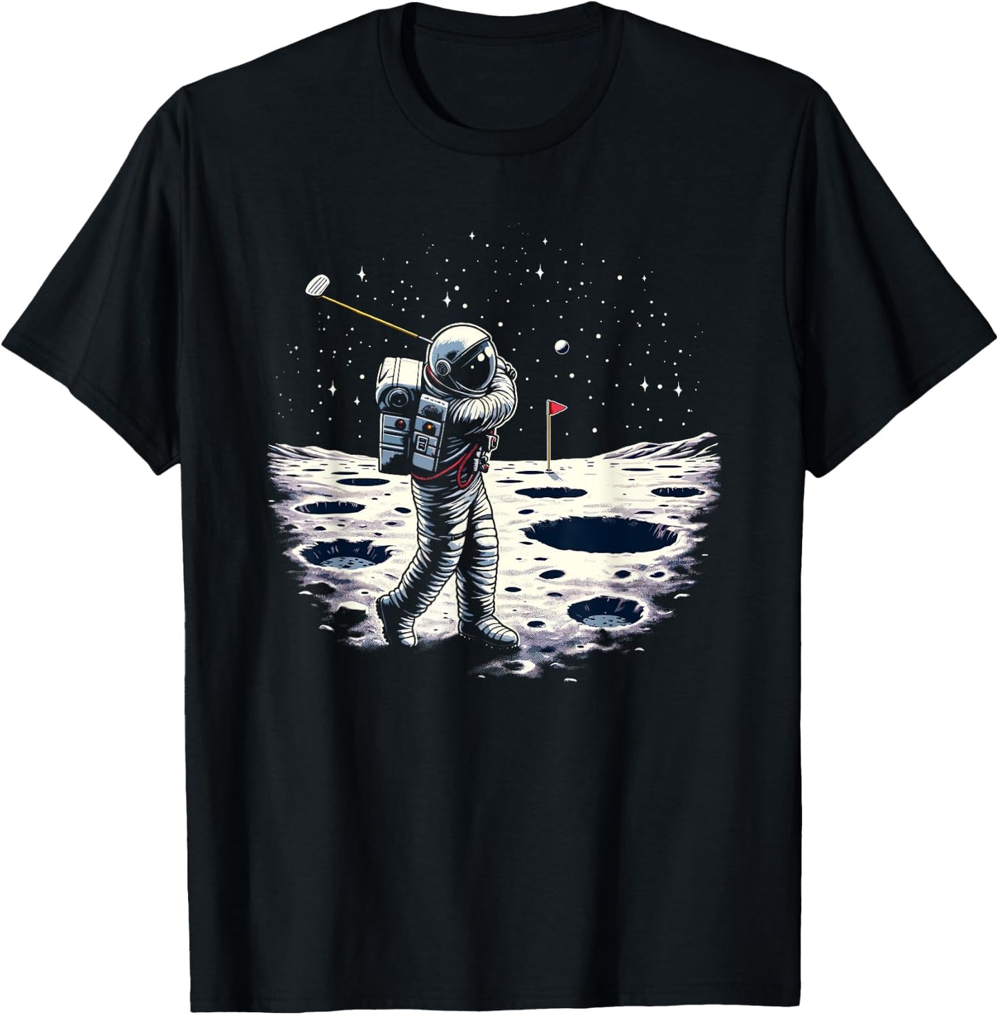 Golf Novelty Astronaut Golfing Men Women Kids Funny Golf T-Shirt - T-Shirt | Black