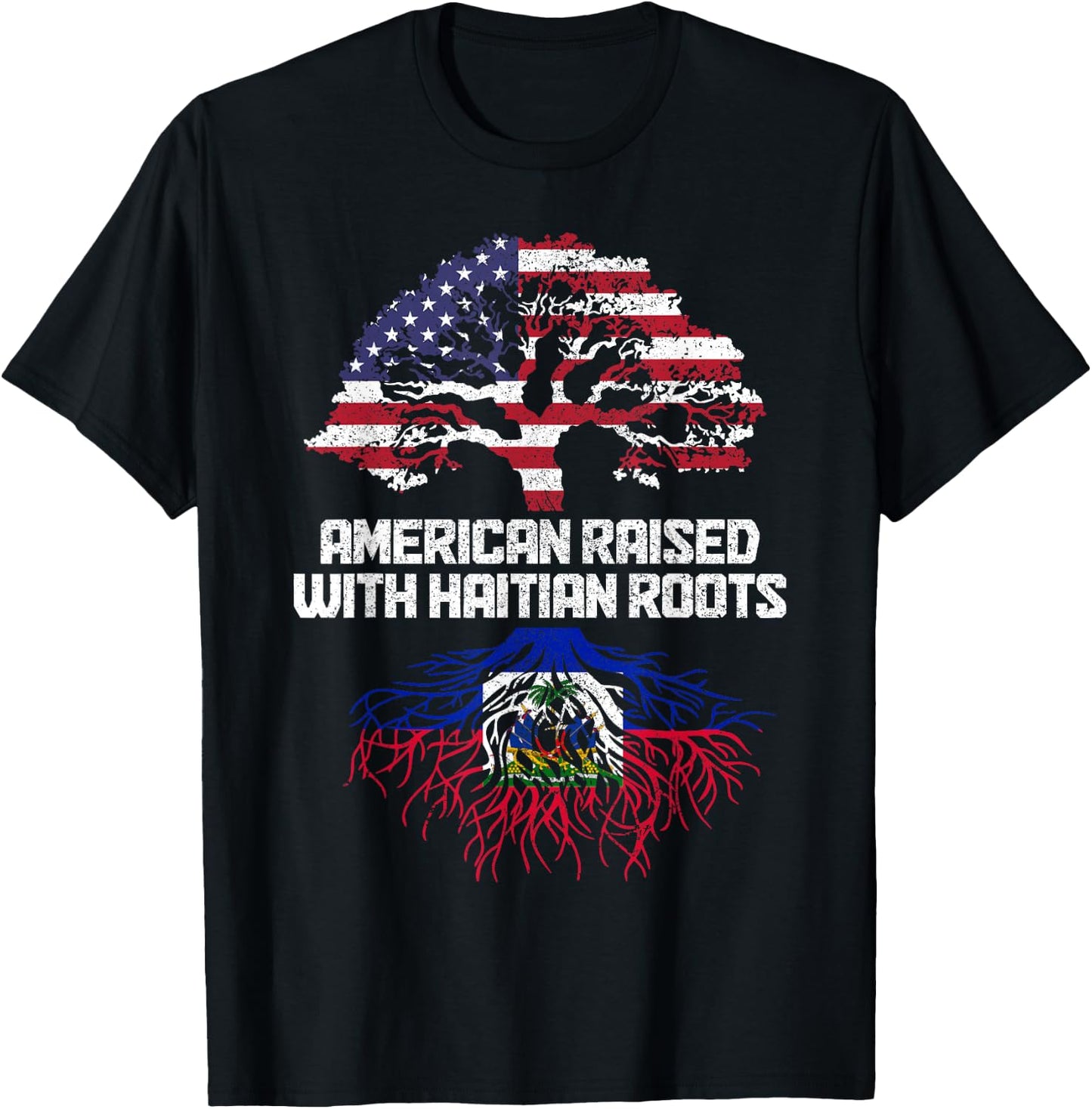 American Haitian Roots Pride Haiti Flag T-Shirt - T-Shirt | Black