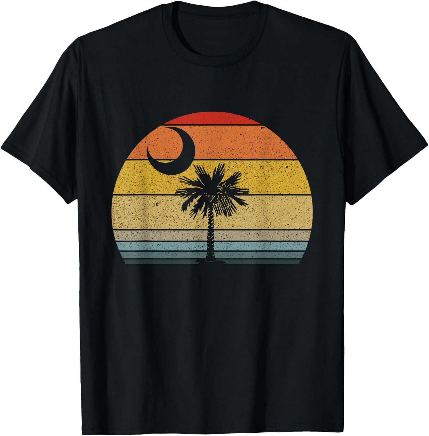 Retro Sunset South Carolina Flag Palmetto Tree Crescent Moon T-Shirt - T-Shirt | Black