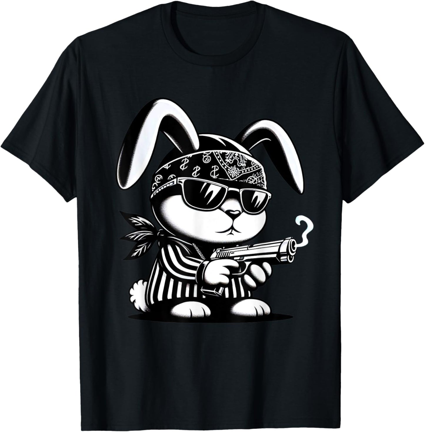 Thug Bunny Rabbit Gangster Rabbit With Gun Funny Rabbit T-Shirt - T-Shirt | Black