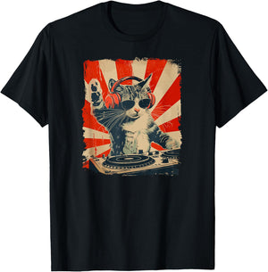 Funny DJ Cat Disco Sound Tech Headphone Music T-Shirt - T-Shirt | Black