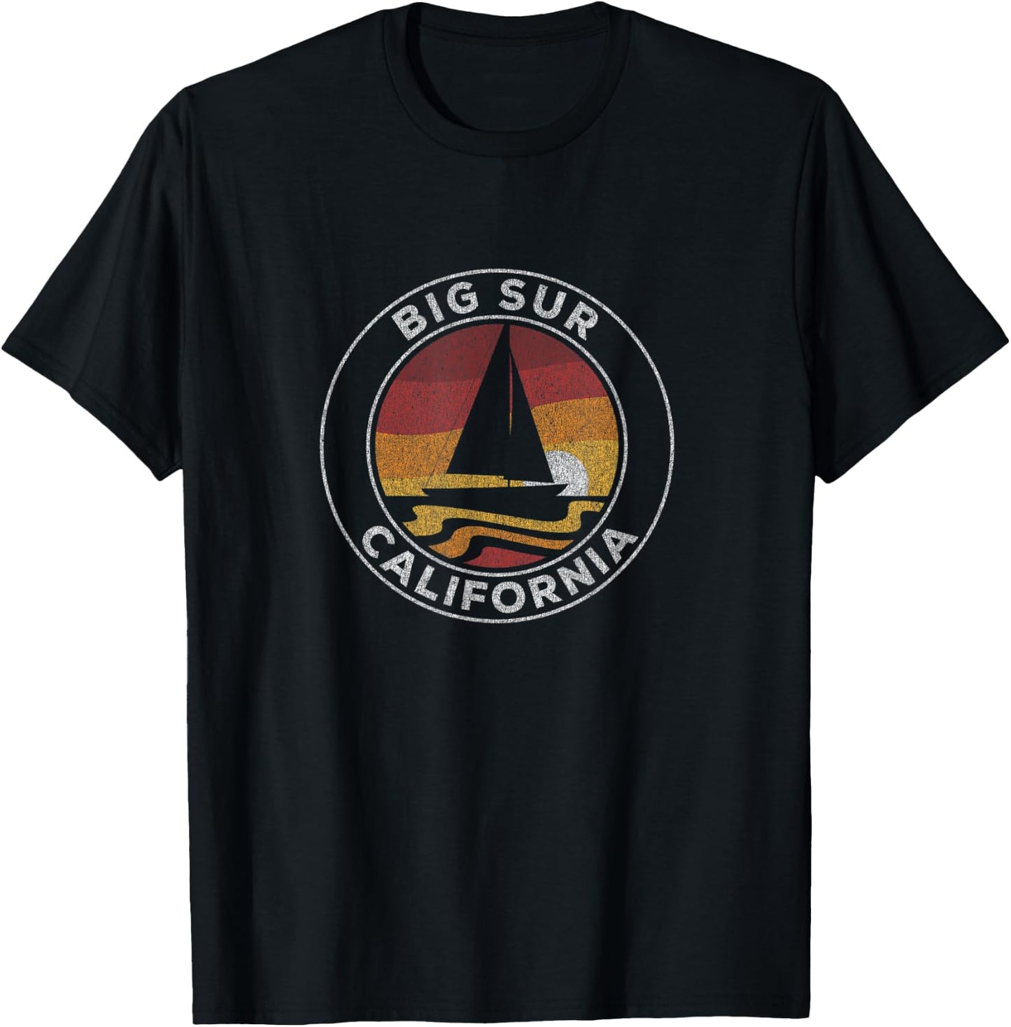 Big Sur California Vintage Sailboat 70s Retro Sunset T-Shirt - T-Shirt | Black