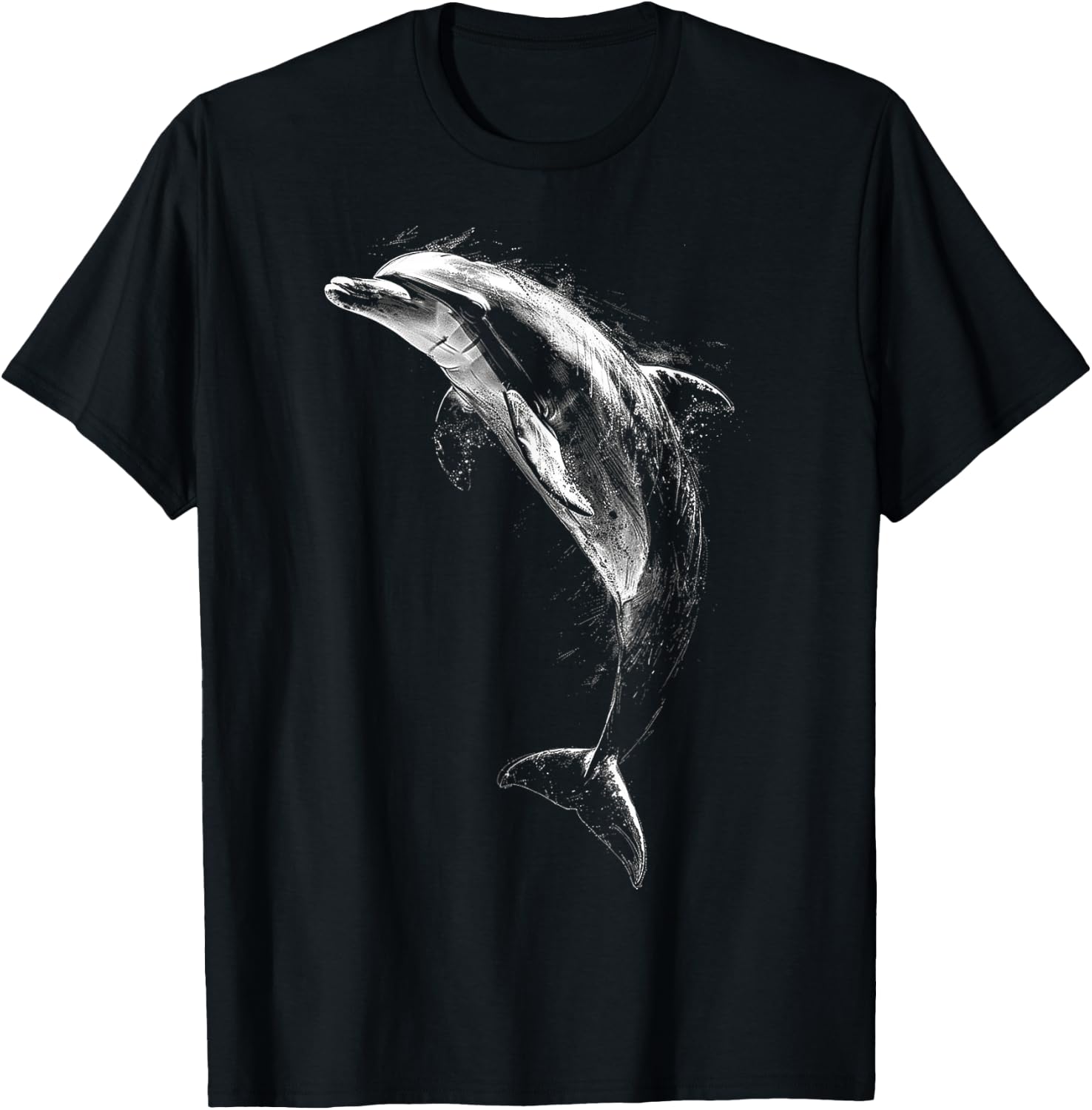 Dolphin Art Drawing Animal Illustration Motif Dolphin T-Shirt - T-Shirt | Black