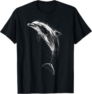 Dolphin Art Drawing Animal Illustration Motif Dolphin T-Shirt - T-Shirt | Black