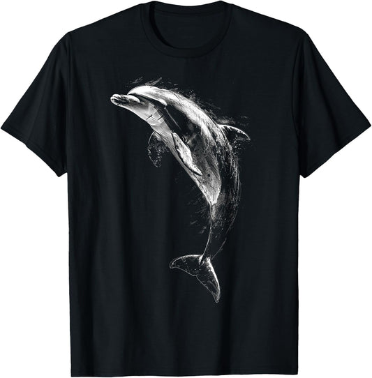 Dolphin Art Drawing Animal Illustration Motif Dolphin T-Shirt - T-Shirt | Black