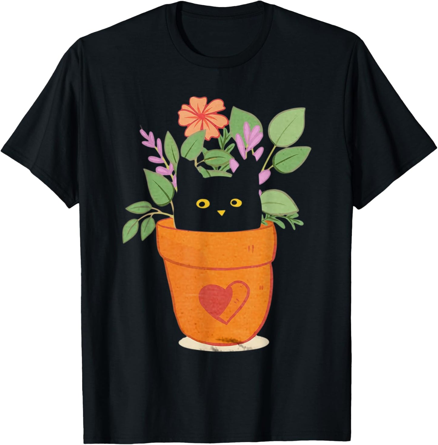 Funny Cat and Plant for Plant Lover Gardener Gardening T-Shirt - T-Shirt | Black