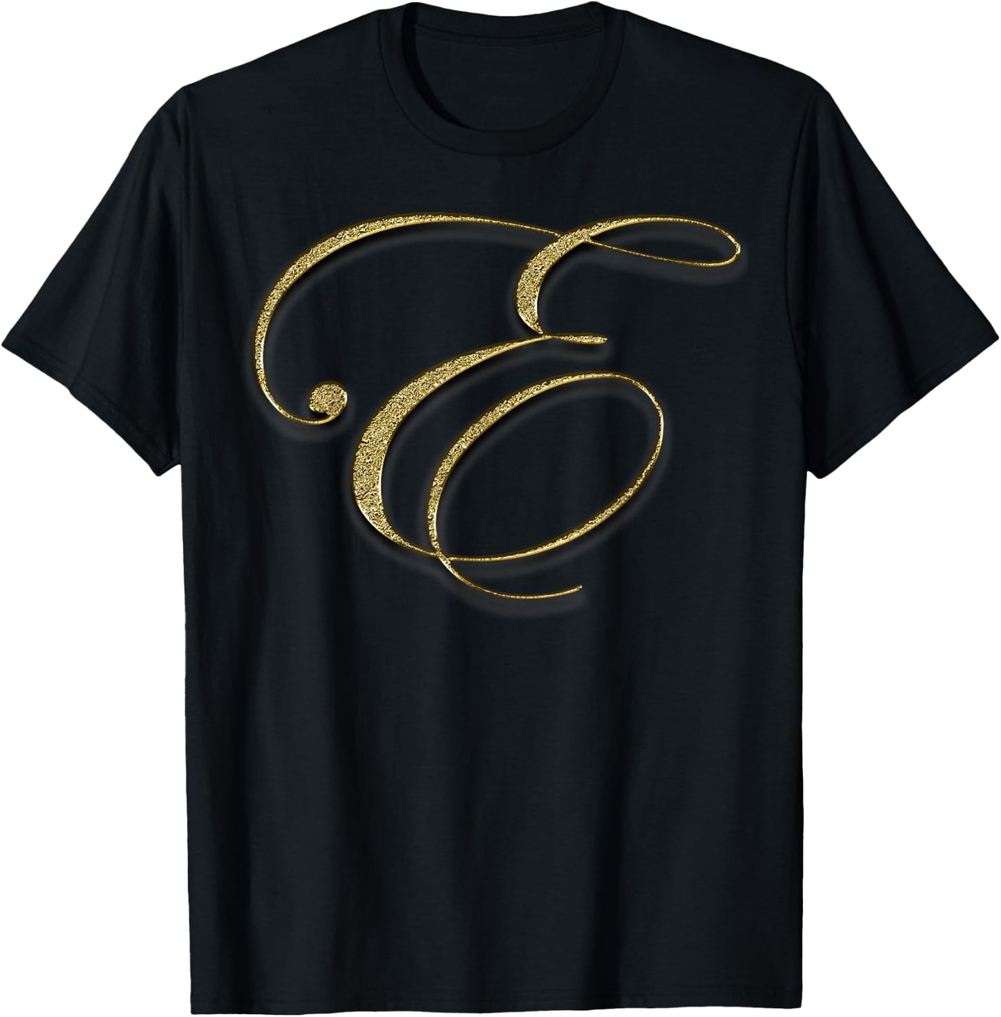 Monogram Initial Letter E Gold T-Shirt - T-Shirt | Black