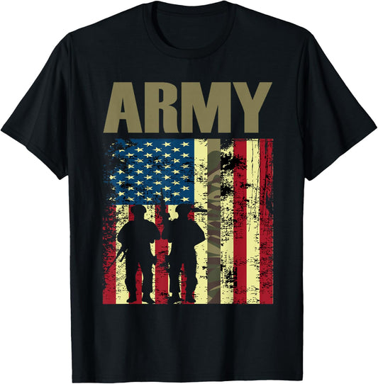 American Flag Camo Us Army 4th of July USA Military Merica T-Shirt - T-Shirt | Black