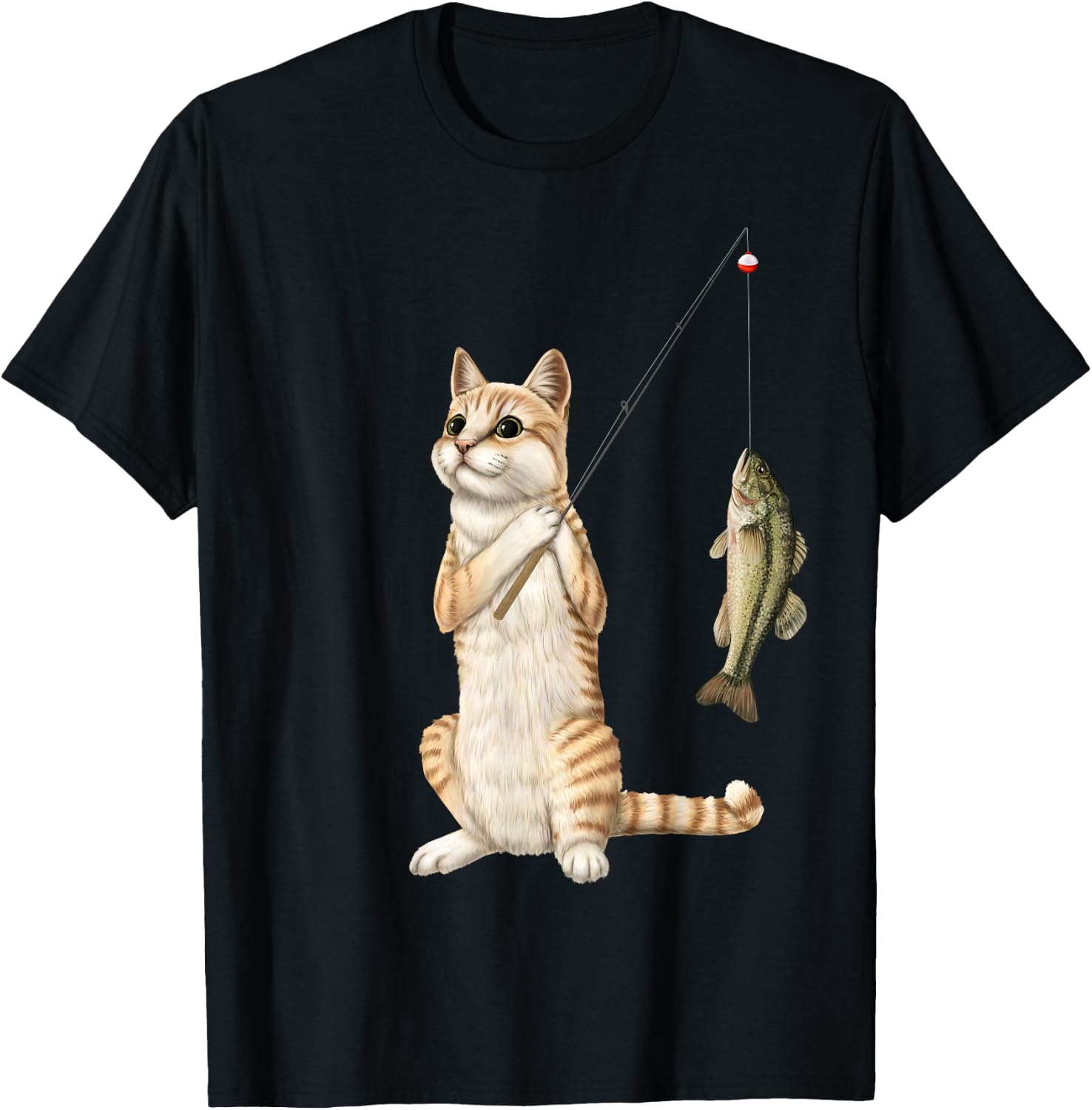Fishing cat with a bass T-Shirt - T-Shirt | Black