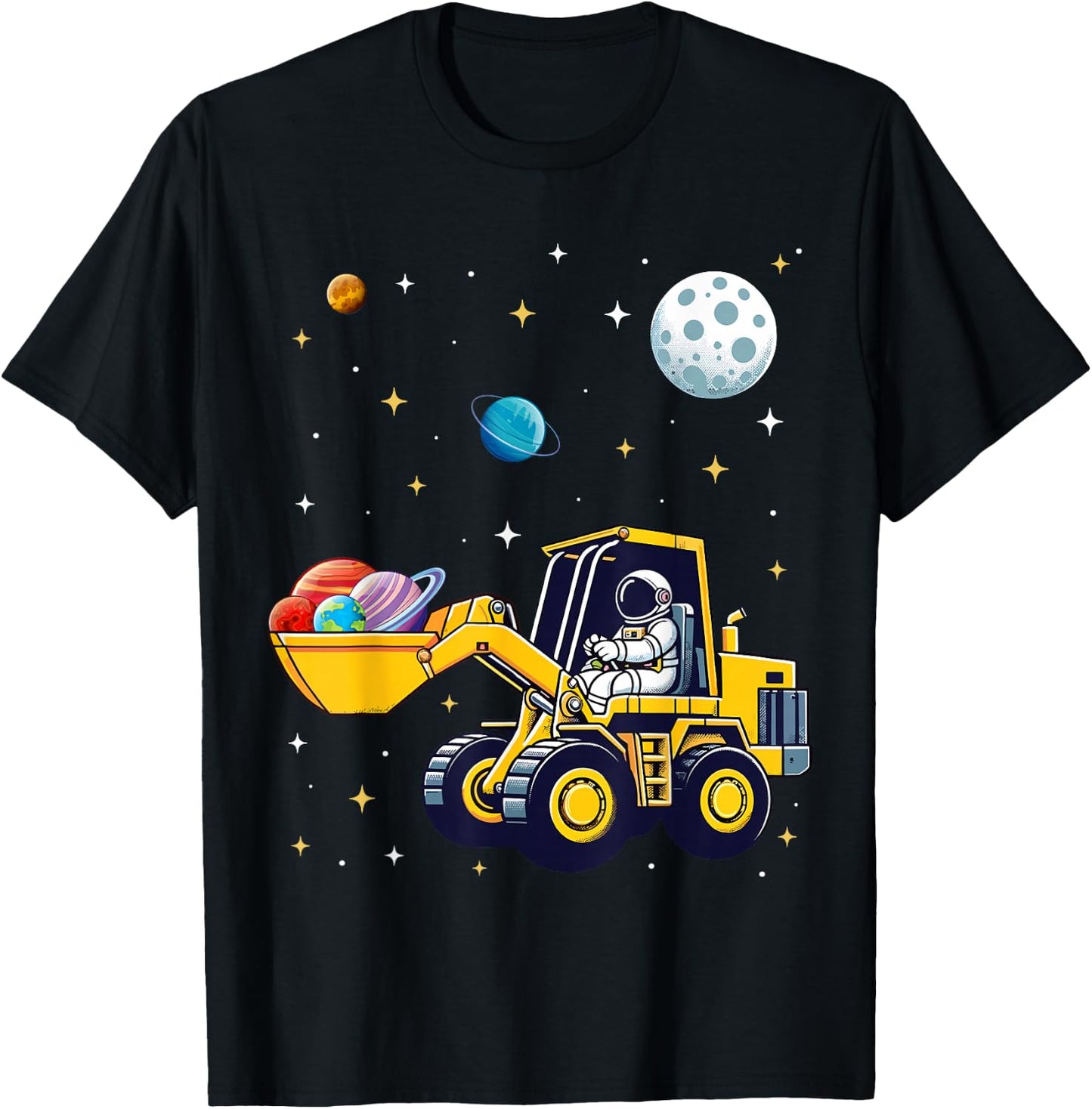 Kids Space Cosmic Excavator Astronaut Space Loader Planet T-Shirt - T-Shirt | Black