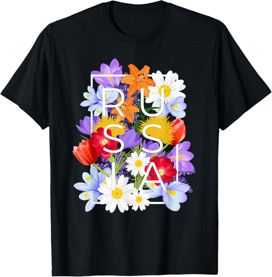 Flowers of Russia Word Art - Russian Pride T-Shirt - T-Shirt | Black