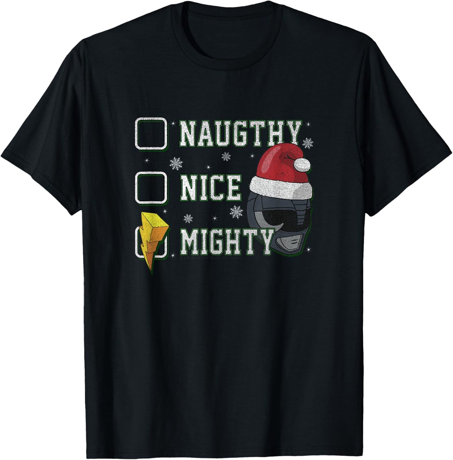Power Rangers Christmas Naughty Nice Mighty Checklist Logo T-Shirt - T-Shirt | Black