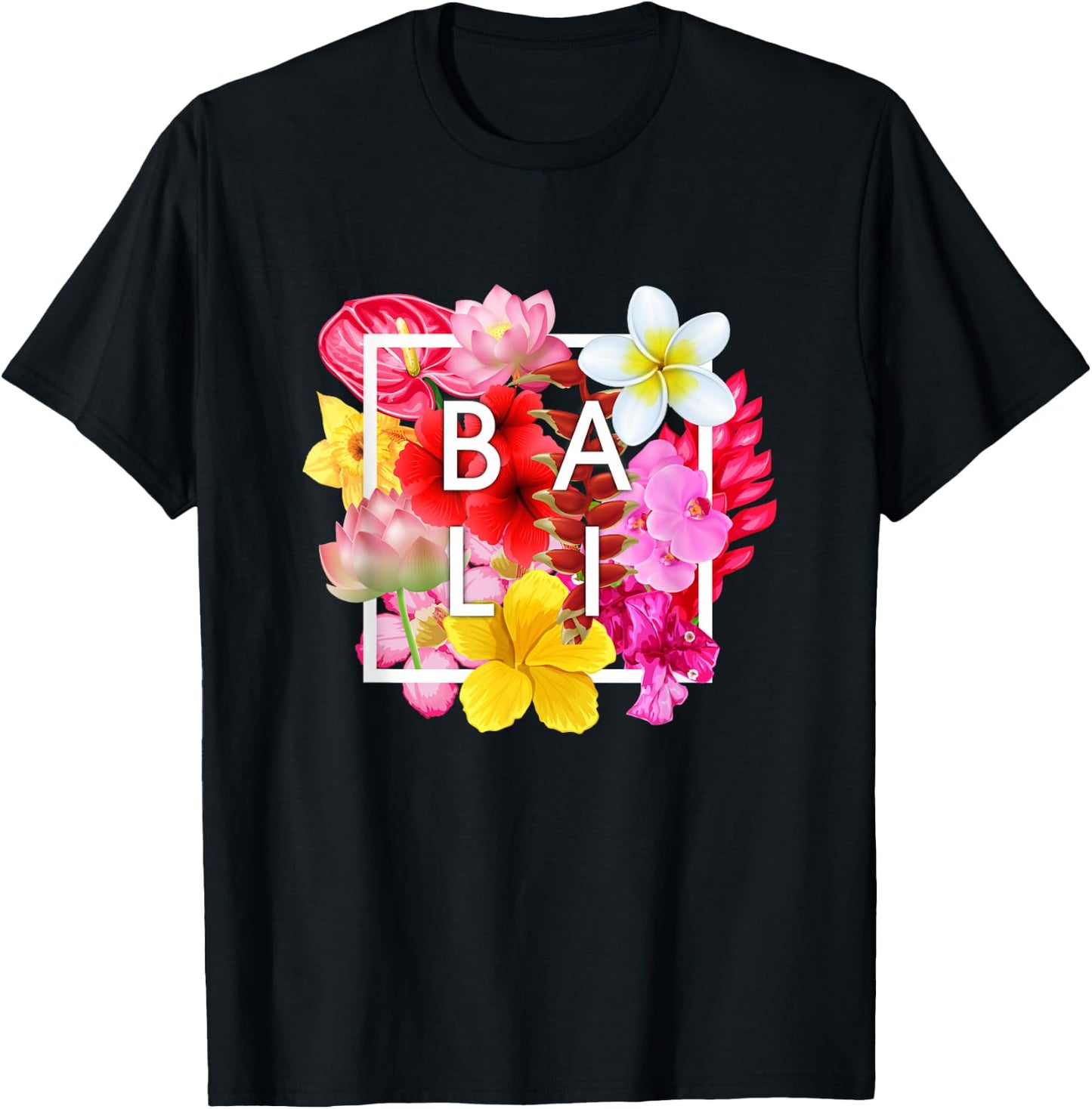 Flowers of Bali Word Art - Bali Indonesia Souvenir T-Shirt - T-Shirt | Black