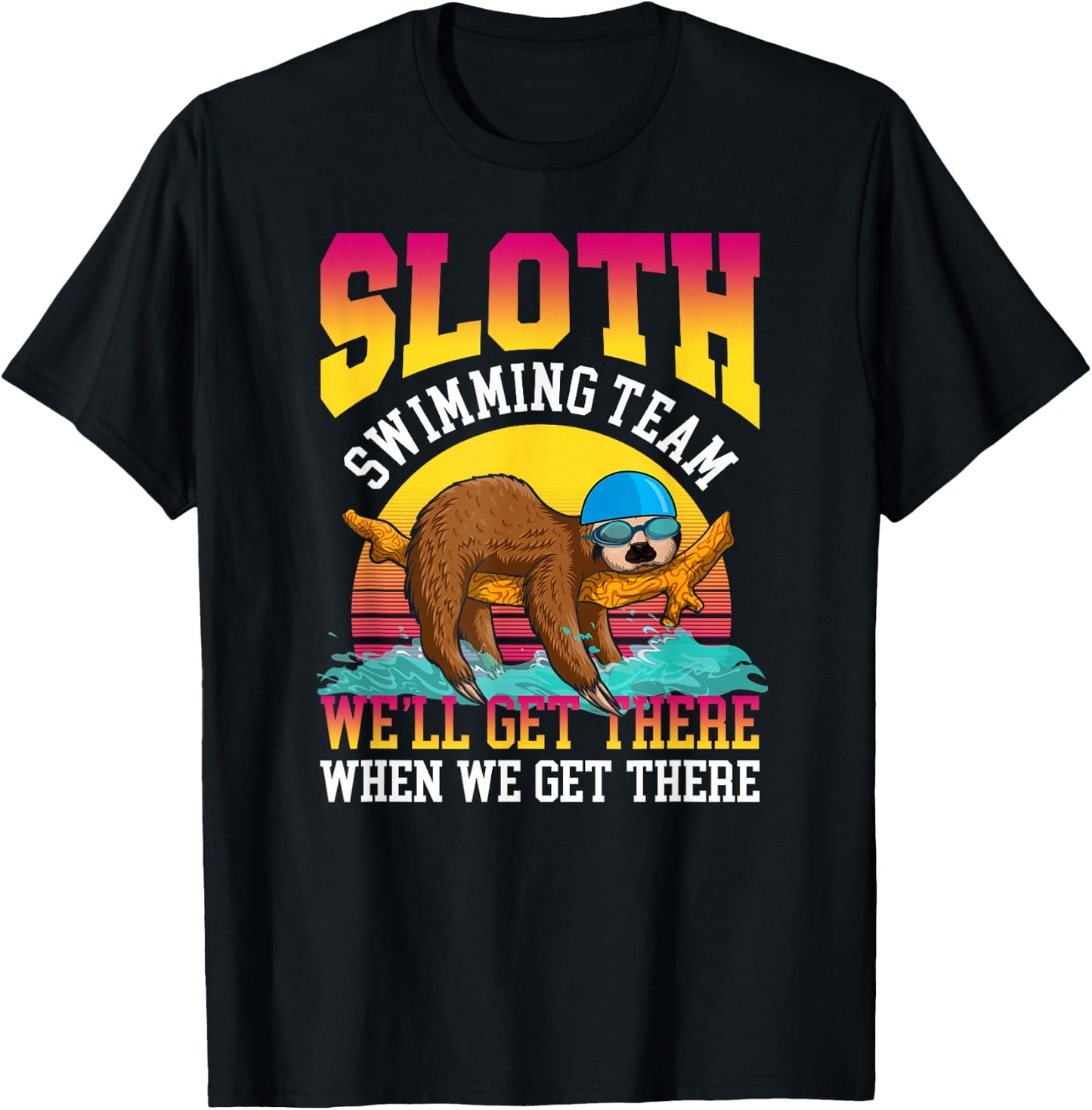 Swimmer Swim Sloth Swimming Team Retro T-Shirt - T-Shirt | Black