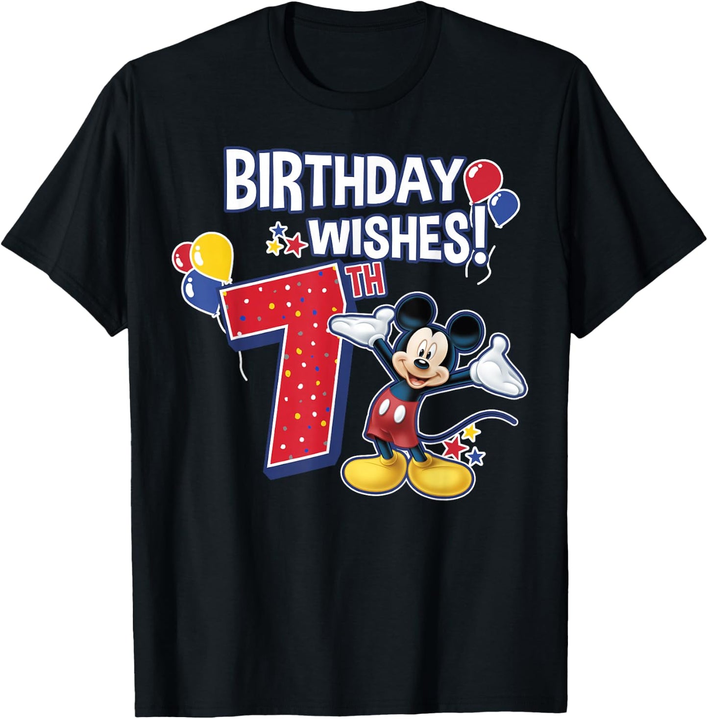 Disney Mickey and Friends Mickey Mouse 7th Birthday Wishes Small T-Shirt - T-Shirt | Black